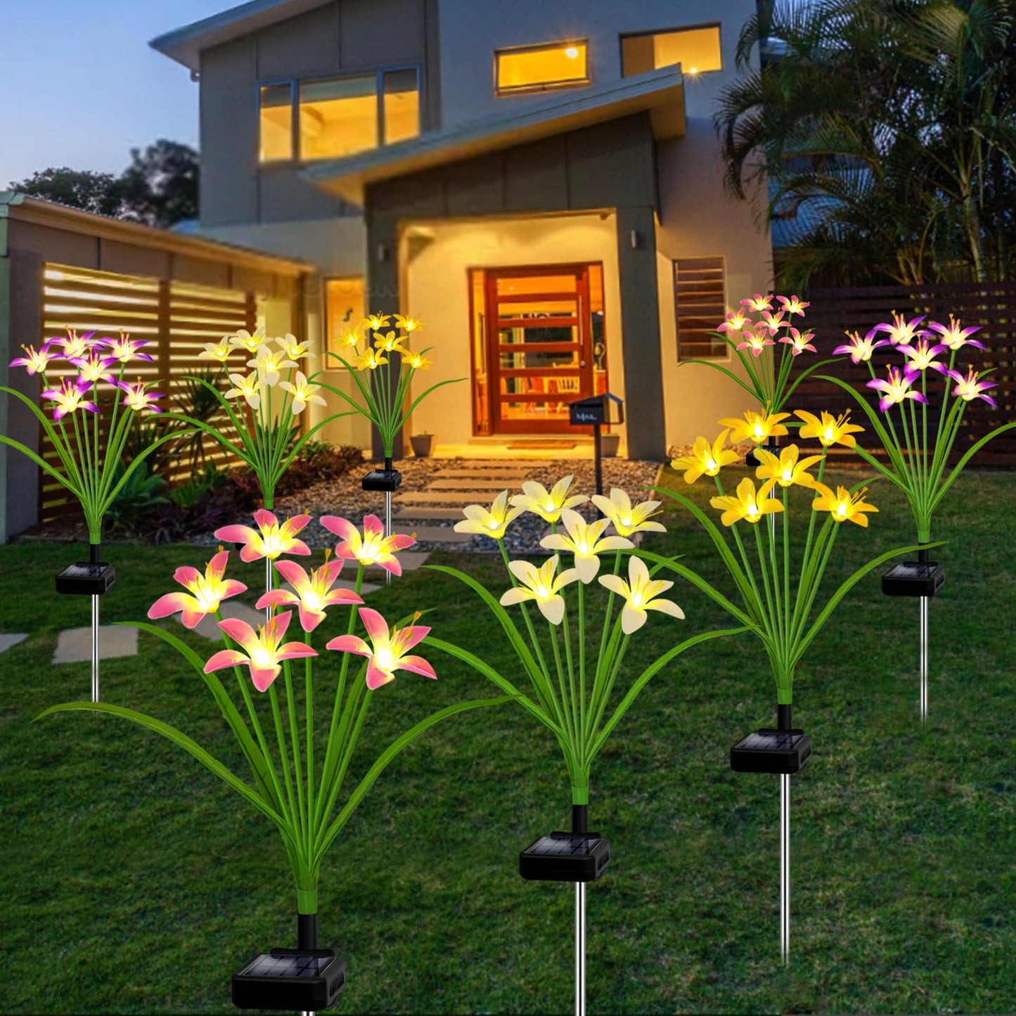 stadeco Solar Garden Lights New Upgraded Solar Wild Lily Flower Lights, Yard Patio Pathway Deco High Flexibility Copper Wire & Handmade Silk Artificial Flowers Never Wither, Gift for Family Friends