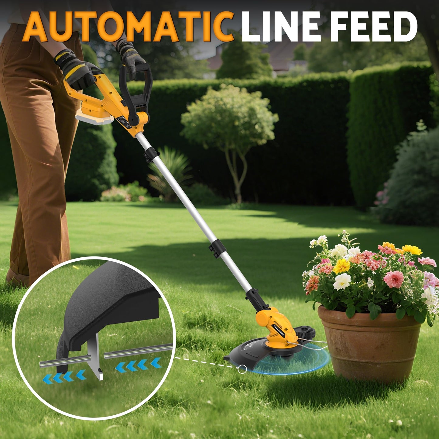 3 in 1 Cordless String Trimmer (No Battery) Compatible with Dewalt 20V Max Battery, 12" Electric Weed Wacker with Auto Line Feed, Foldable Weed Eater/Edger Trimmer/Mower for Yard Garden, Grass Trimmer