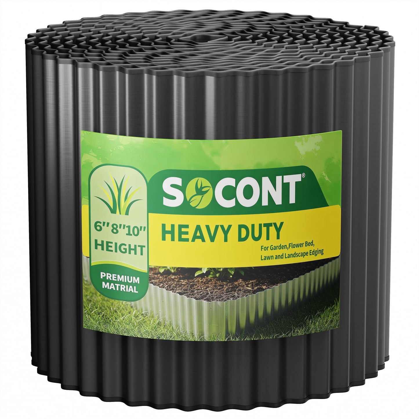 SOCONT Corrugated Metal Garden Edging, 6"×40Ft Durable Landscape Border for Garden, Lawn, Flower Beds and Paver Edging (Black)