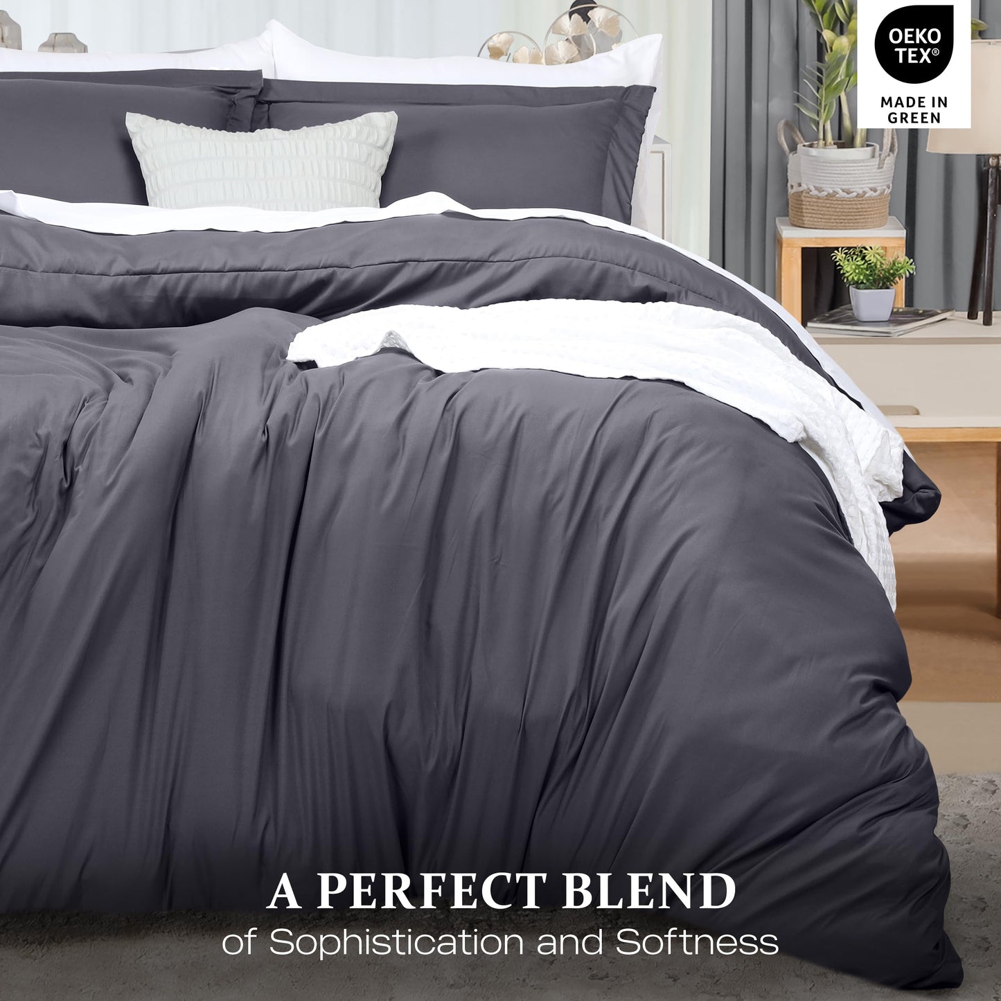 Utopia Bedding Duvet Cover Queen Size - 3 Piece with Zipper Closure - 1 Comforter Cover 90X90 Inches & 2 Pillow Shams 20X26 Inches (Grey) Comforter Not Included