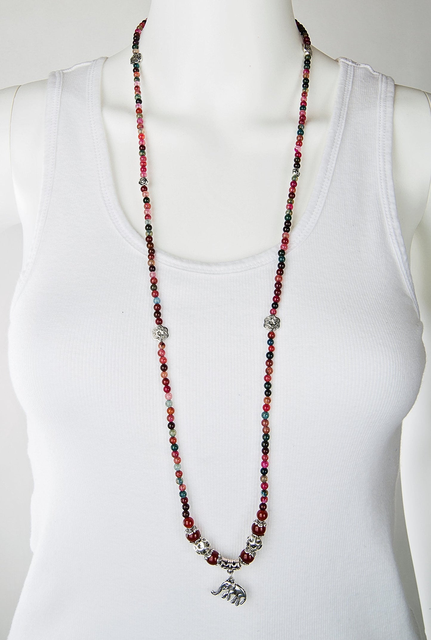 SPUNKYsoul Good Luck Elephant Natural Garnet & Agate Stretch Wrap Bracelet Mala Collection
