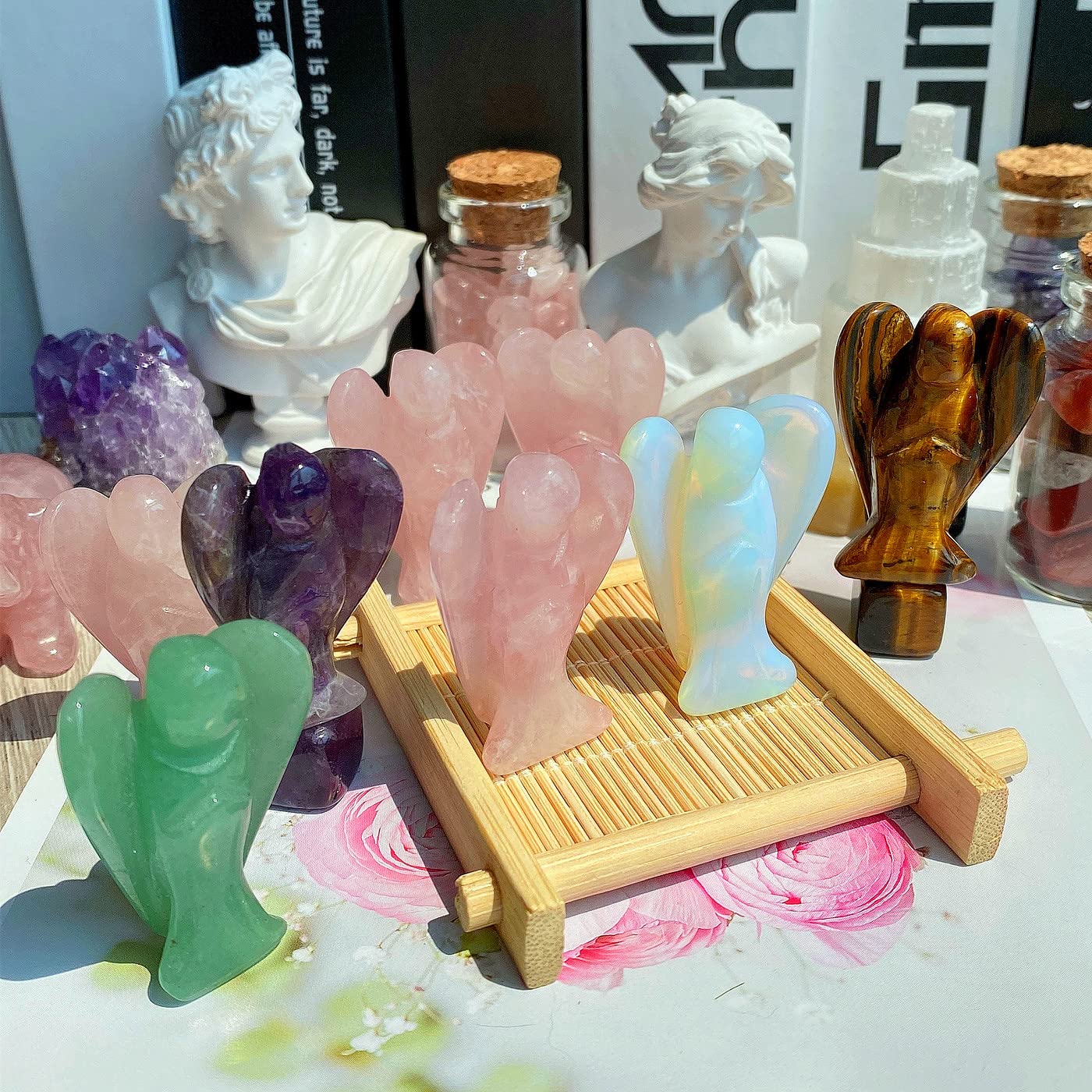 QINJIEJIE Amethyst Crystal Angel Crystals Healing Stones Guardian Angel Statue Pocket Gemstone Stocking Stuffers Purple Decor Polished Cute Carved Angel Figurine Spiritual Purple Gifts for Women Men