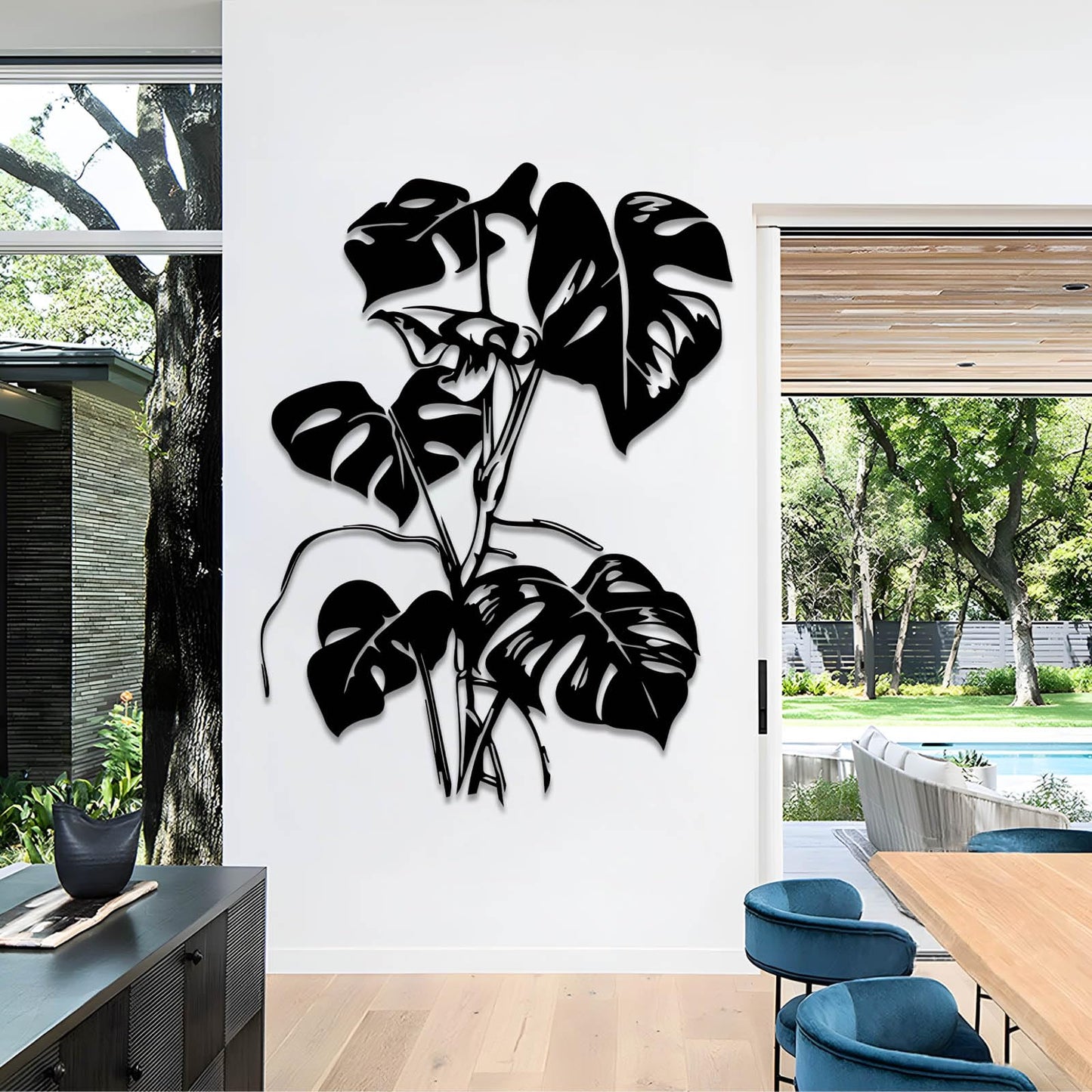 Monstera Leaf Metal Wall Art, Tropical Monstera Leaf Metal Wall Decor, Tropical Plant Line Art Wall Decor, Tropical Leaves Wall Sculpture, Nature Wall Hanging for Living Room (Silver, 41"x30"/105x77cm)