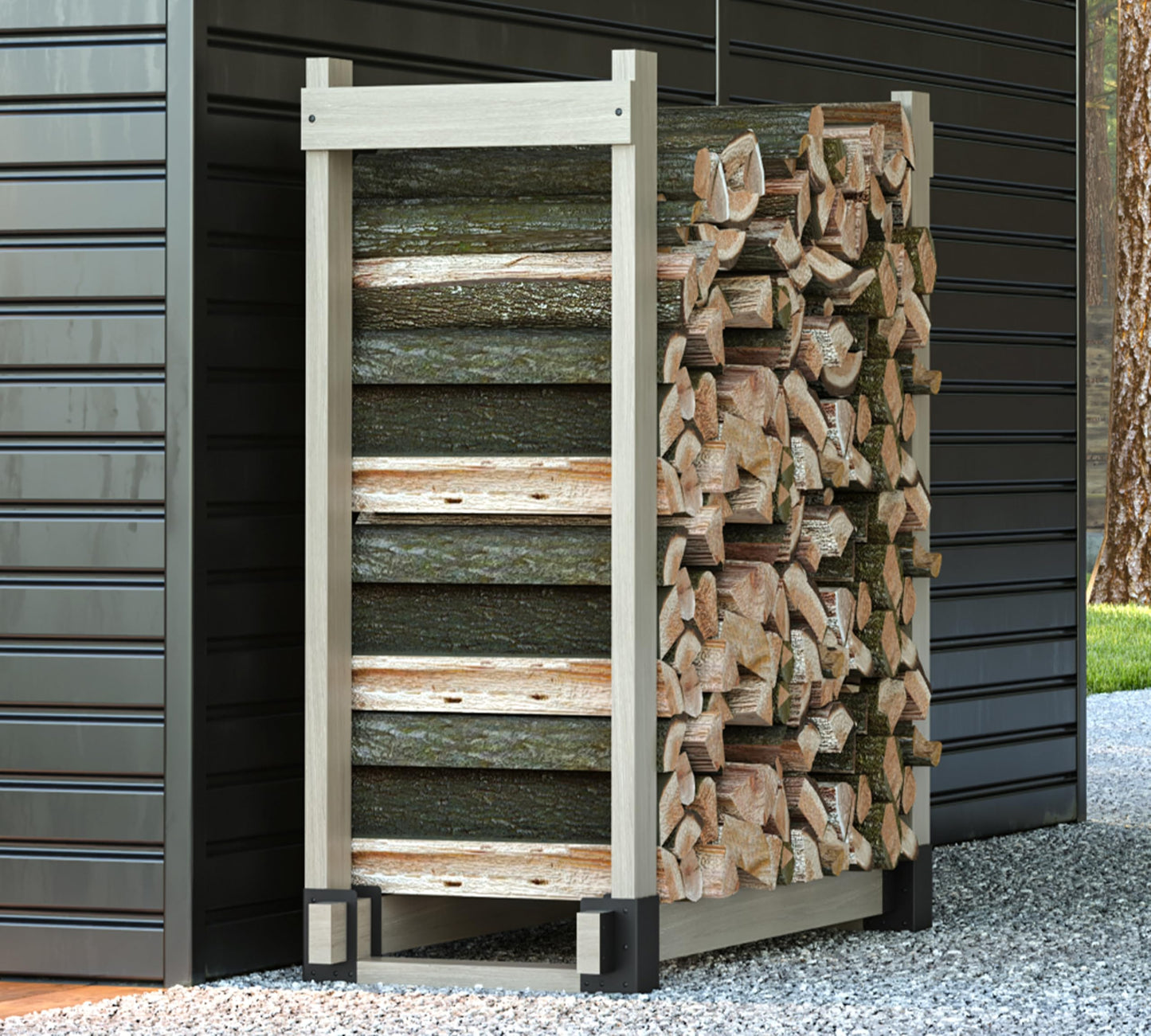 Kingson 4 Pack Heavy Duty Firewood Log Storage Rack Brackets, Adjustable Length Indoor Outdoor Fireplace Wood Holder, Rust-Proof Powder Coated Steel DIY Kit with Screws