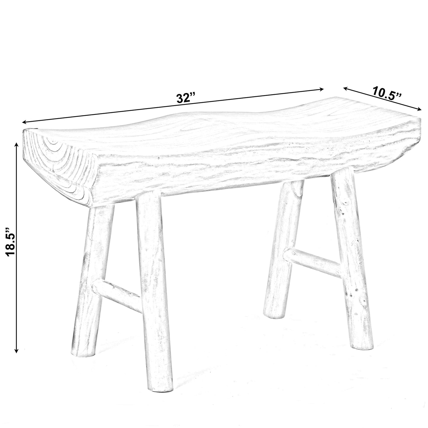 Vintiquewise Rustic Carved Wood Natural Edge Entryway Log Accent Bench