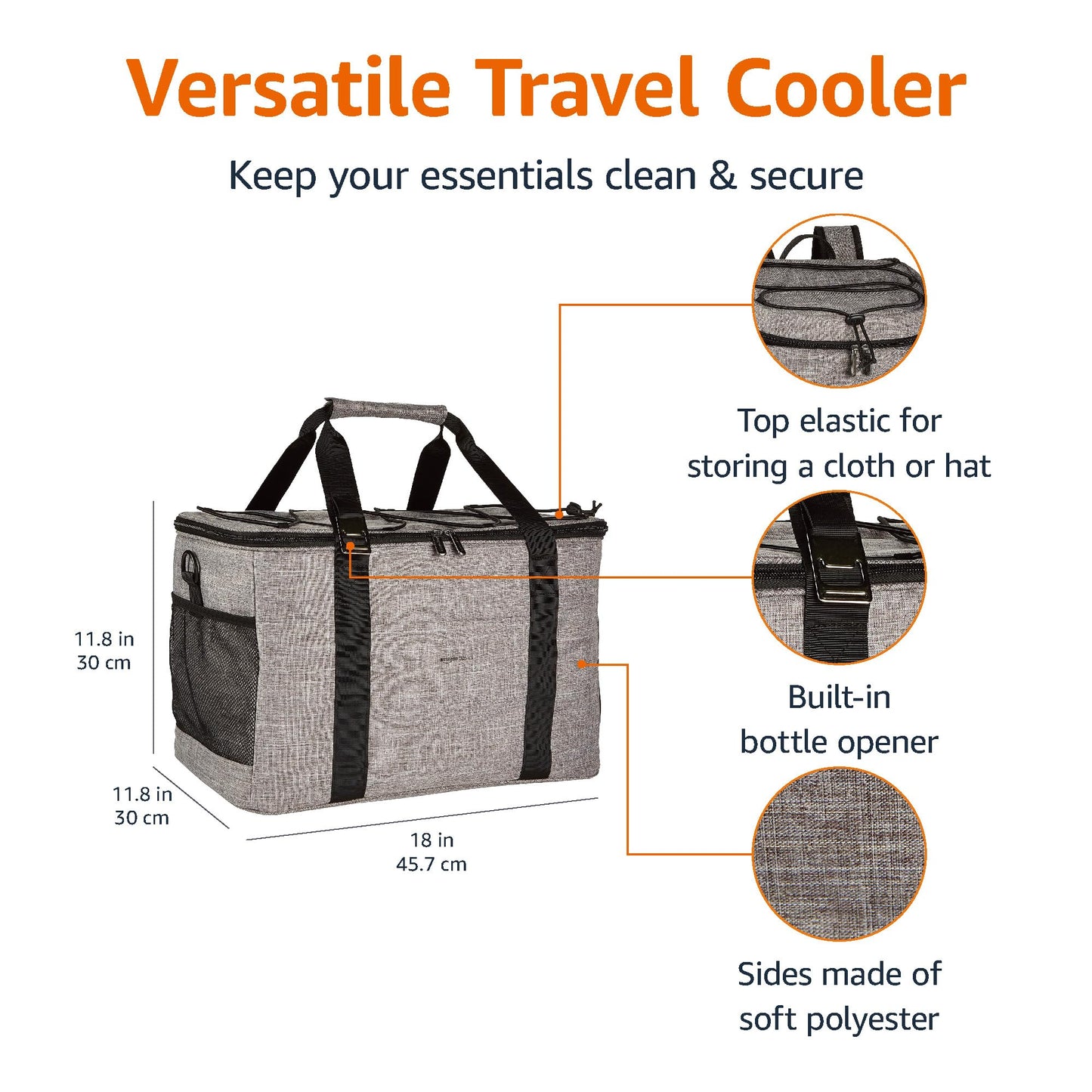 Amazon Basics Soft Insulated Leak-Proof Cooler Bag, Reusable, Portable, Keeps Cold, 50 Can Capacity, Gray