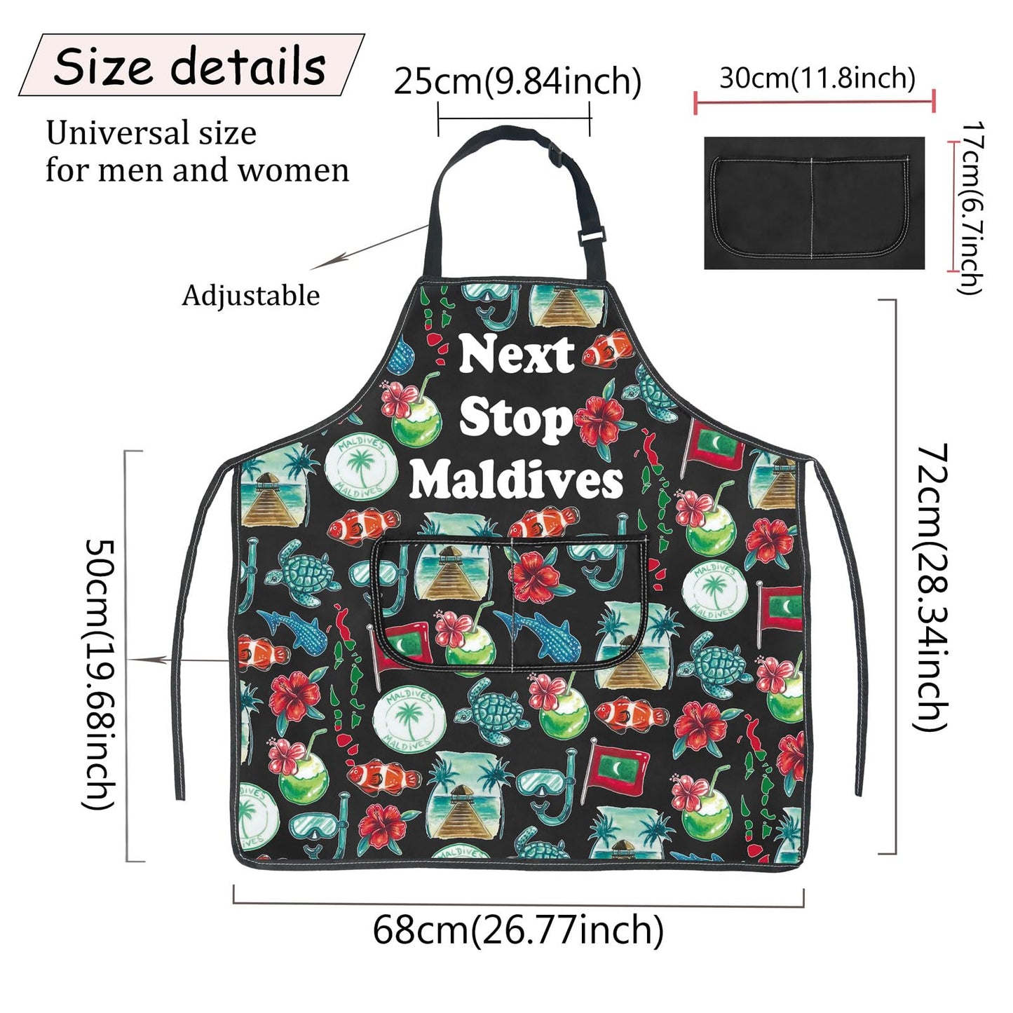 JXGZSO Maldives Symbols Souvenir Gift Maldives Vacation Kitchen Cooking Apron With Pocket
