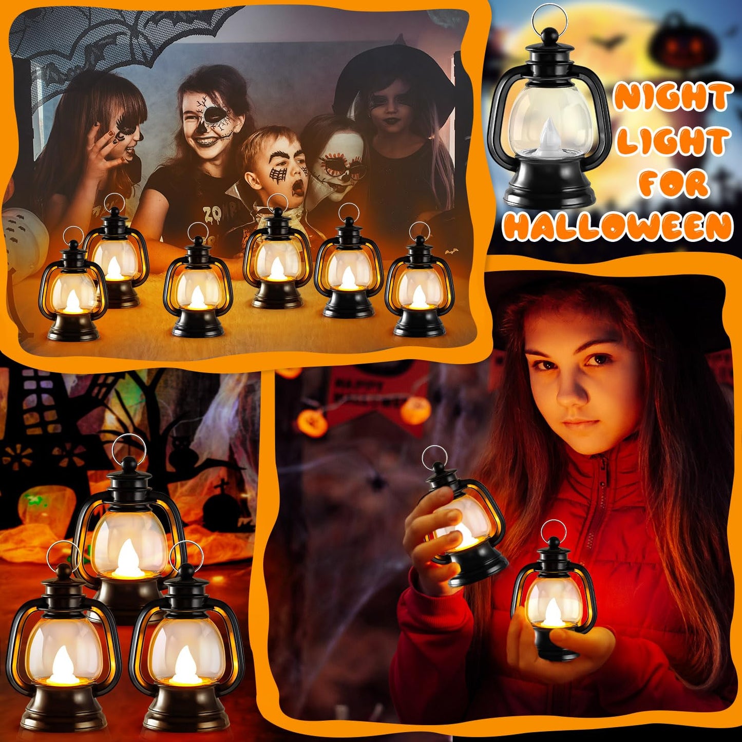 12 Pcs Halloween Mini Lantern, Lantern Centerpieces for Tables with LED Simulation Candle, 4 Inch Small Hanging Lantern, Lanterns Decorative for Wedding Centerpiece Tables (Warm Yellow