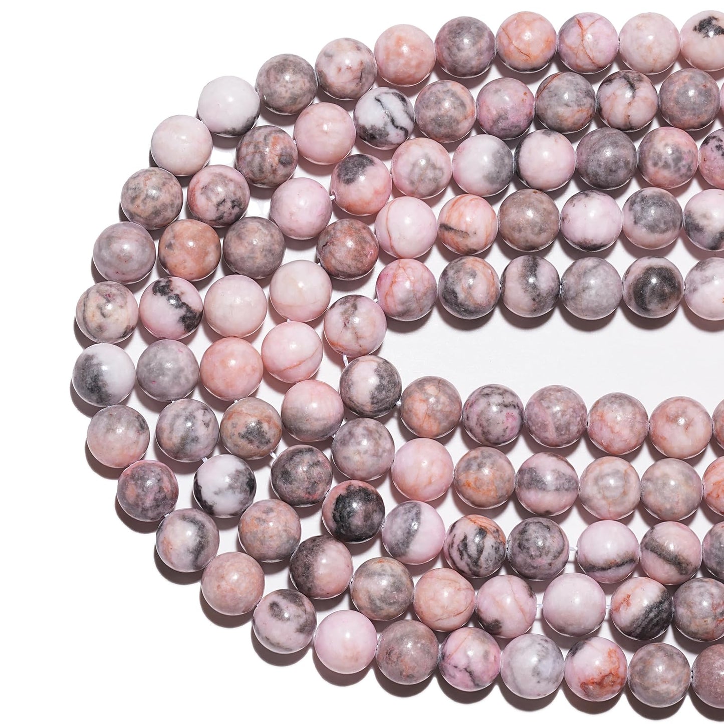 8mm Natural Pink Zebra Gemstone Beads Polished Round Smooth Stone Beads for Bracelets Jewelry Making 15inch Loose Beads