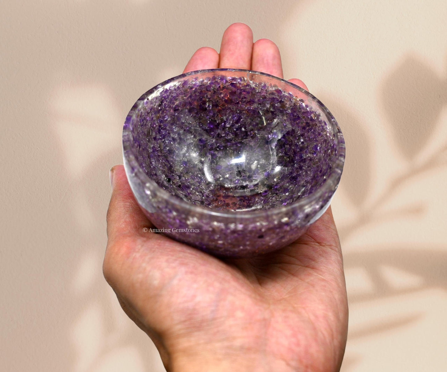 Amazing Gemstone Amethyst Orgonite Orgone Crystal Gemstone Bowl - 3" Orgonite Amethyst Crystal Bowl for Meditation, Crystals and Healing Stones Gift and Protection