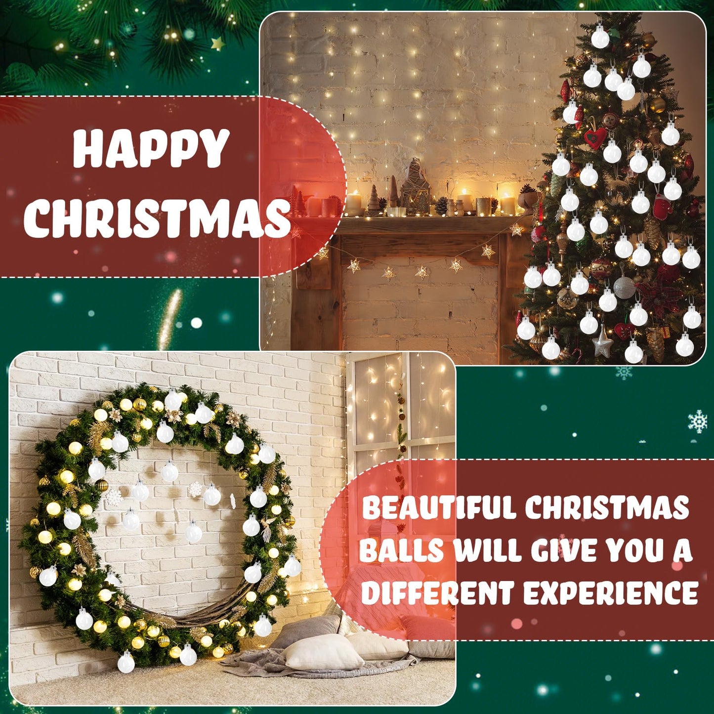 36 Pcs 1.57 inches White Christmas Ball Christmas Tree Ornaments Christmas Tree Pendants Xmas Shiny Balls Baubles Set Christmas for Christmas Tree Hanging Wreath Garland Decorations（White）