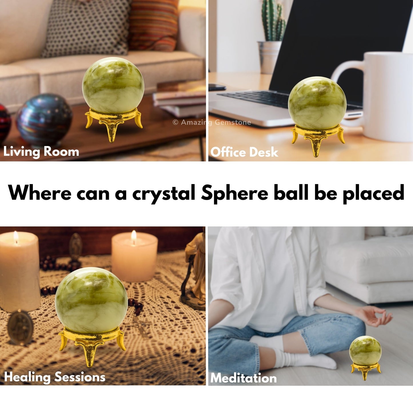 Amazing Gemstone Serpentine Crystal Ball with Stand - 2 Inches Crystal Sphere Meditation Balls for Witchcraft and Decorative Balls