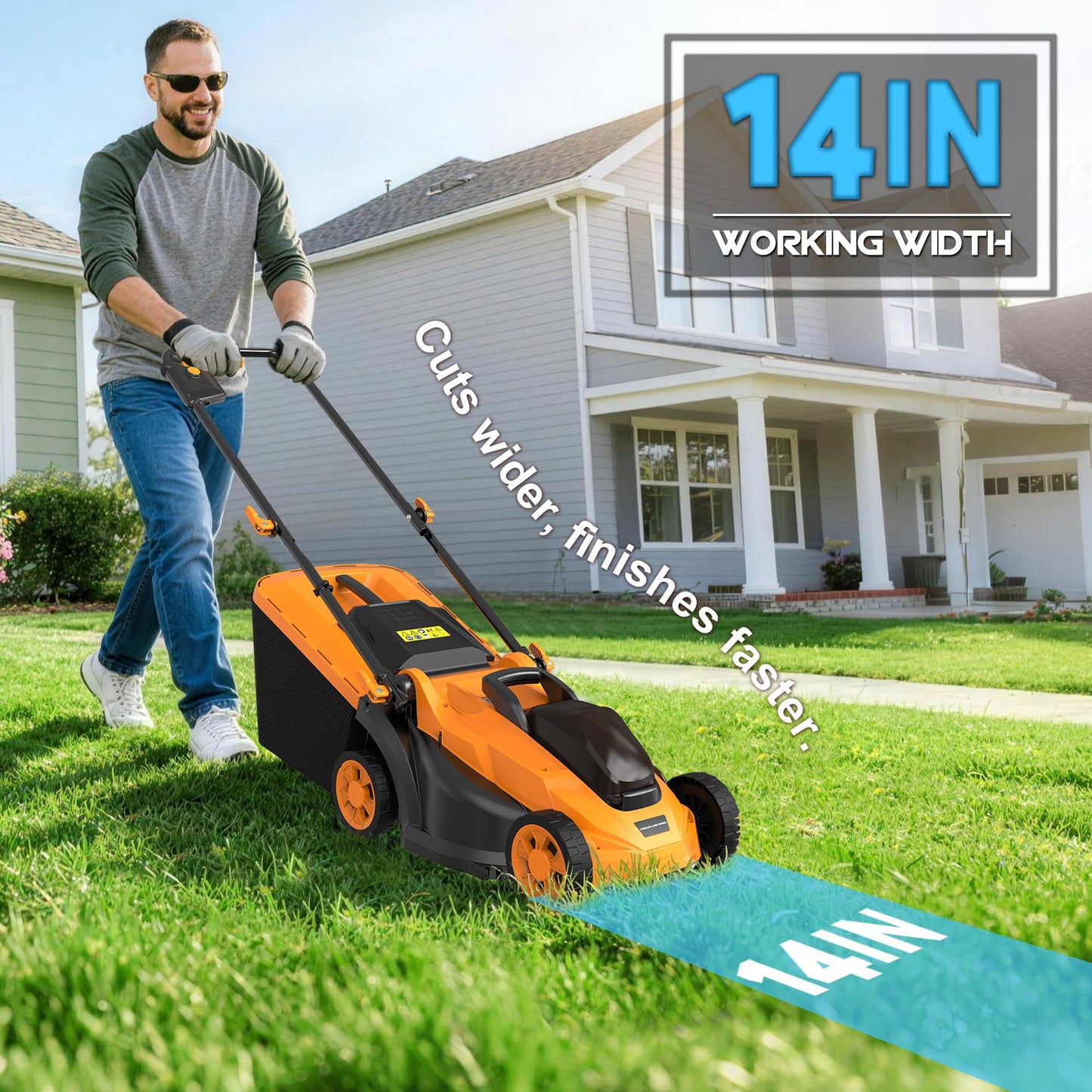 Cordless Lawn Mower (No Battery) Compatible with Dewalt 20V Max Battery, 14" Electric Lawn Mower with 5 Heights Adjustment, Brusless Electric Mower for Garden, Yard