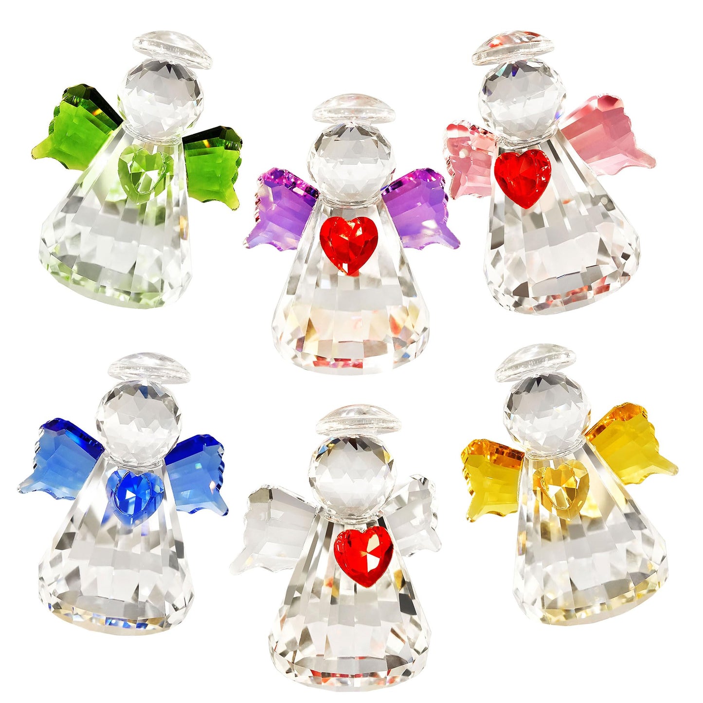 6-Piece Crystal Guardian Angel Figurine Set, 2.5" Handcrafted Glass Angel Ornaments Home Decor, Office Room Tabletop Display Collection Paperweight, for Lover Women Girl Birthday