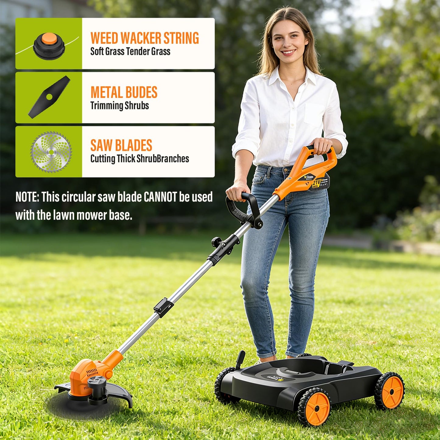 3-in-1 Cordless Lawn Mower, 3000W Brushless String Trimmer & Wheeled Edger Combo Kit, 18.9 Inch, 3 Blades for Lawn Weeds Shrubs, Adjustable Height & Angle Electric Weed Wacker Garden Tools