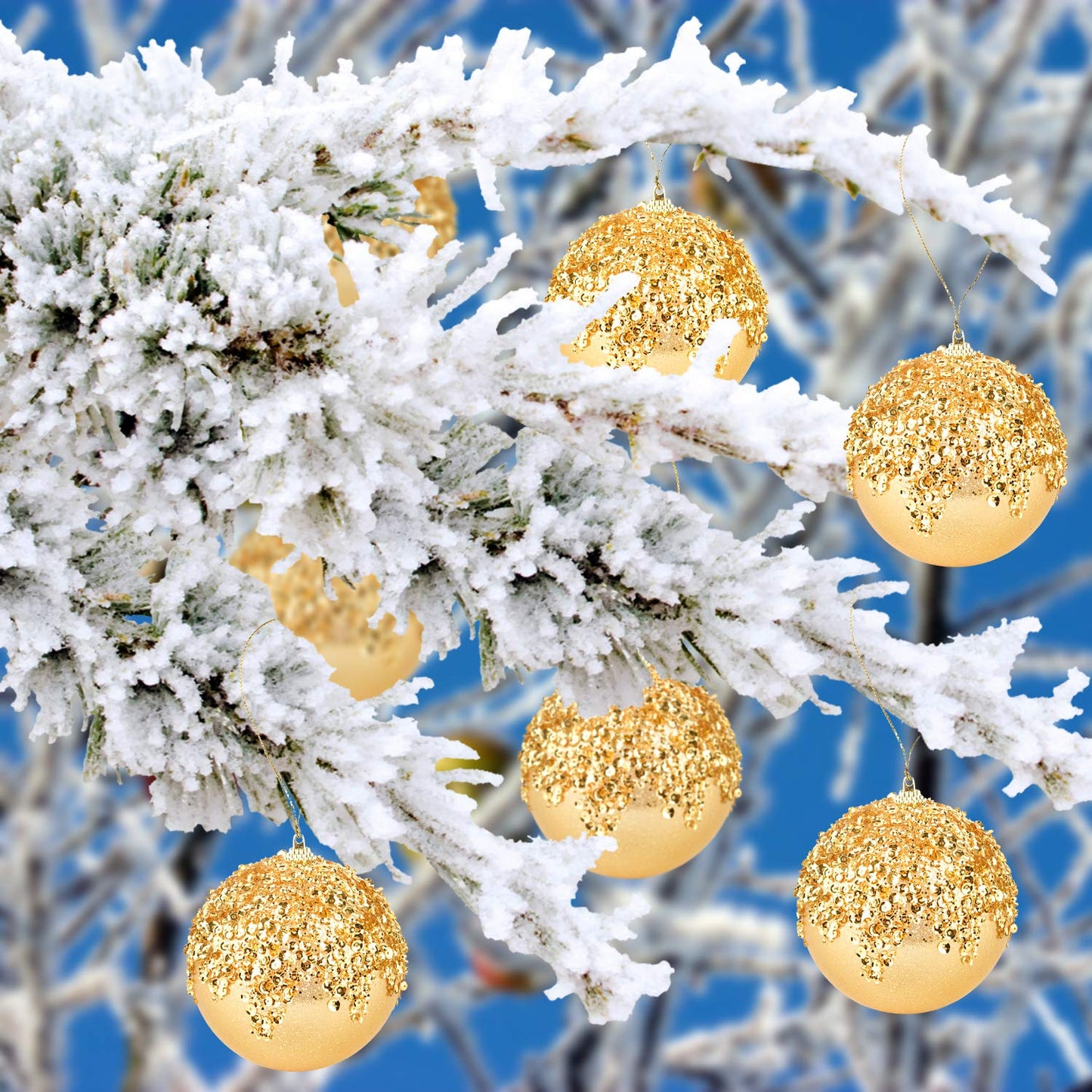 ZHANYIGY 4pc Gold Christmas Ball Ornaments, Shatterproof Christmas Ball Decorations for Trees, Wedding Party Holiday Decorations