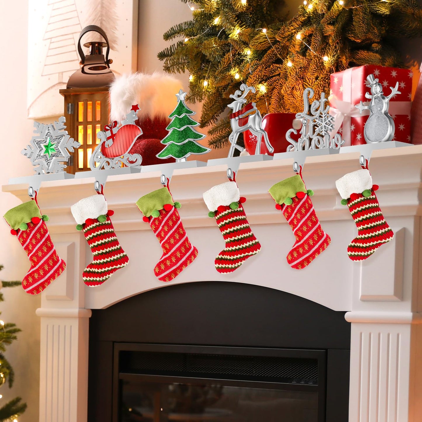 Homyplaza Christmas Stocking Holders for Mantle Weighted Metal Stocking Hangers Hooks for Fireplace Christmas Decorations (Set of 6)
