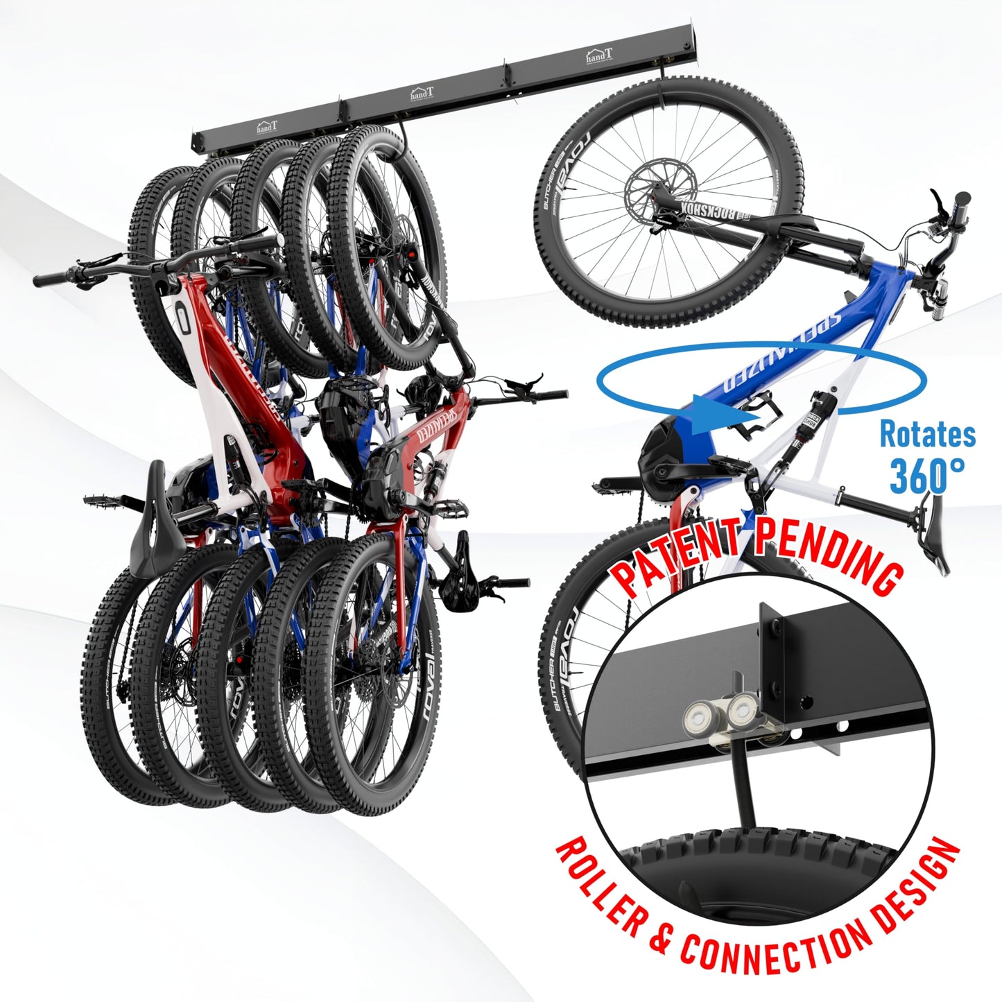 USA Based Ceiling Bike Hanger Slide Mount Up To 6 Bikes, Sliding Garage Bicycle Storage, 51" Heavy Duty Hanging Hook Racks 450lbs Limit, Overhead Mounted Hangers for Storing Bicycles | Black
