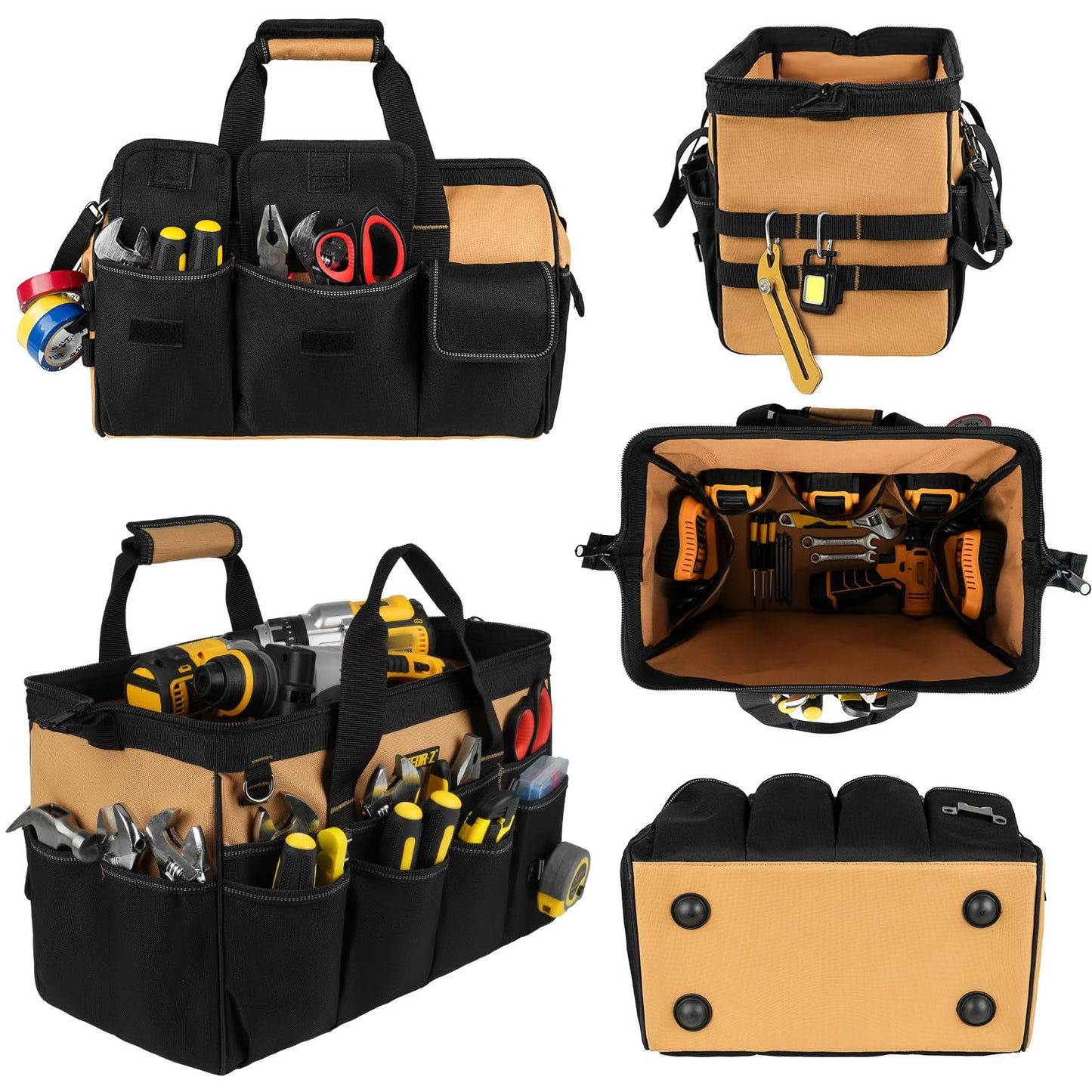 27 Pockets Tool Bags for Men,16-Inch Heavy Duty Tool Bag,Large Toolbag Tool Box Organizer,Portable Toolbox Tools Tote Carrying Case for Mechanic,Electrician,Father Day Gifts for Him Dad Men,Brown