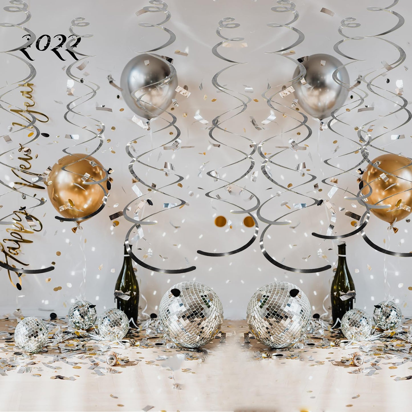 30 Pcs Silver Hanging Swirl Party Decorations,Sparkle Silver Birthday Ceiling Decorations,Streamers for Wedding Party Anniversary Graduation Christmas (Silver)