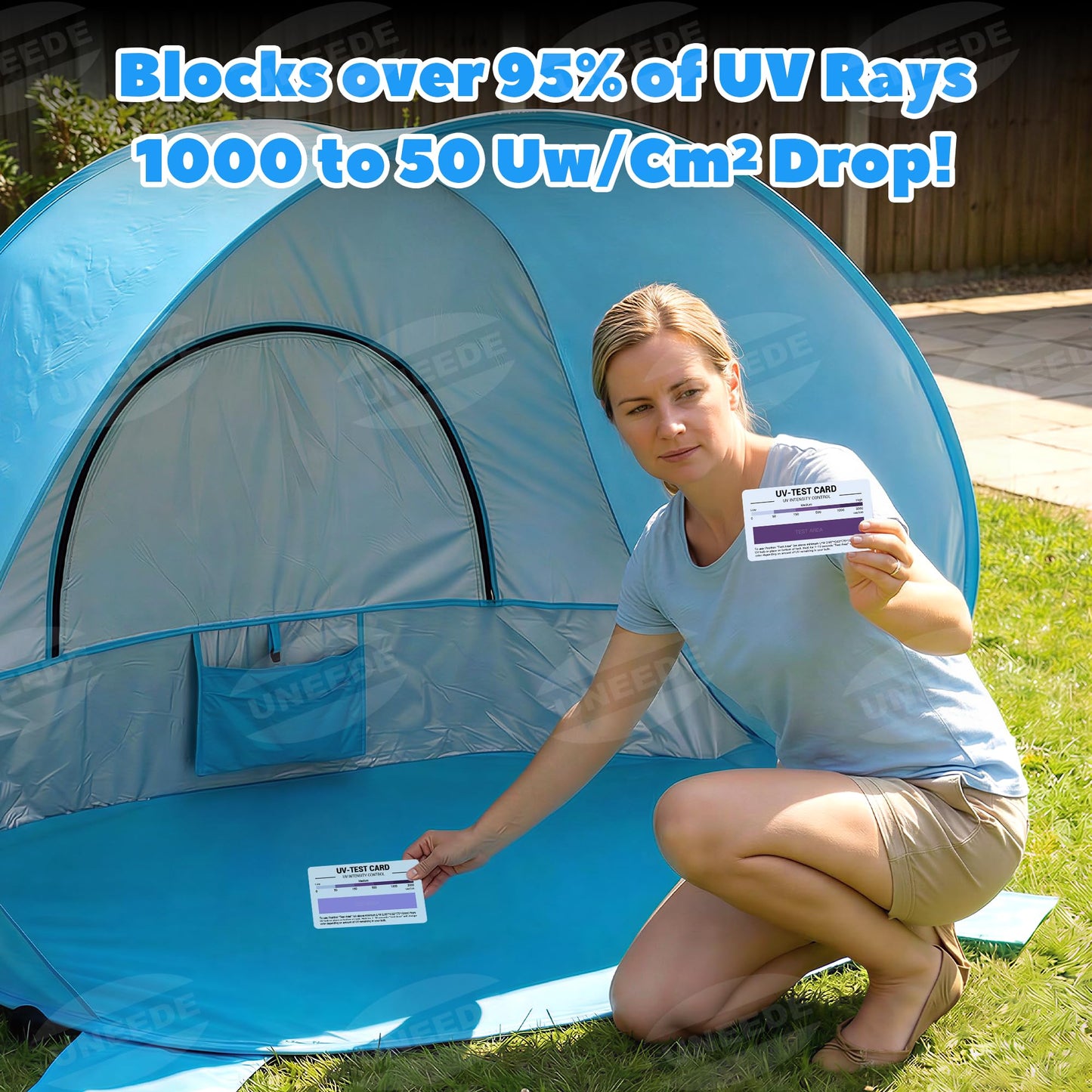 Baby Beach Tent Extra Large Pop Up Baby Tent with UV Protection - Spacious Family Sun Shelter for Parent & Child, Portable Beach Essentials (Blue, 53.1" x 36.6" x 37.4")
