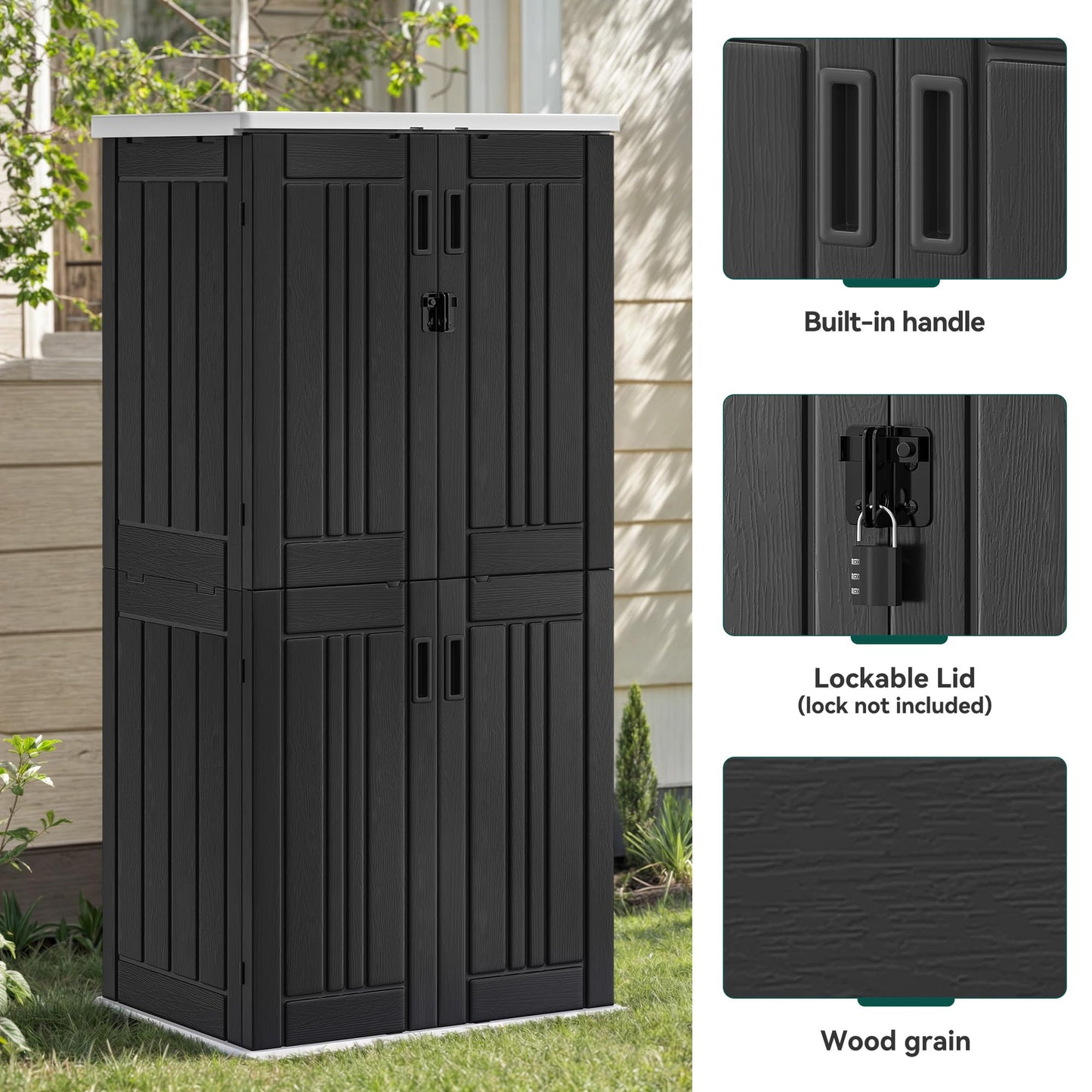 YITAHOME Outdoor Tall Storage Cabinet with 4 Shelves, Waterproof Resin Vertical Tool Shed, Lockable 30 cu. ft. Storage Shed for Patio, Garden, Yard, Dark Gray