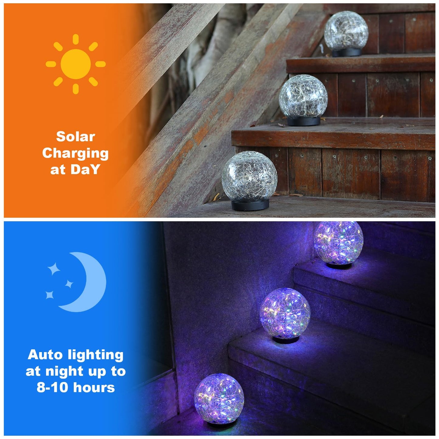 MLKNK Solar Globe Lights Outdoor Waterproof-Solar Balls-Solar Garden Lights-Orbs for Outside 2 Pack Cracked Glass Ball for Lawn Patio Yard Backyard Decorations