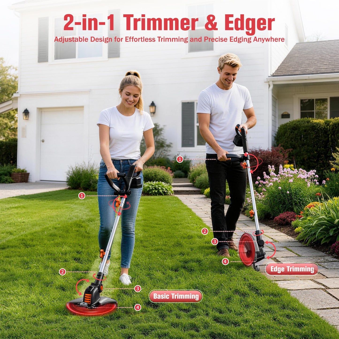 Electric Weed Wacker String Trimmer:2 x 4.0Ah Batteries Cordless Weed Eater 21V Battery Powered with 12" Cutting Width, Eco Friendly Grass Cutter Edger Lawn Tool with Fast Charger