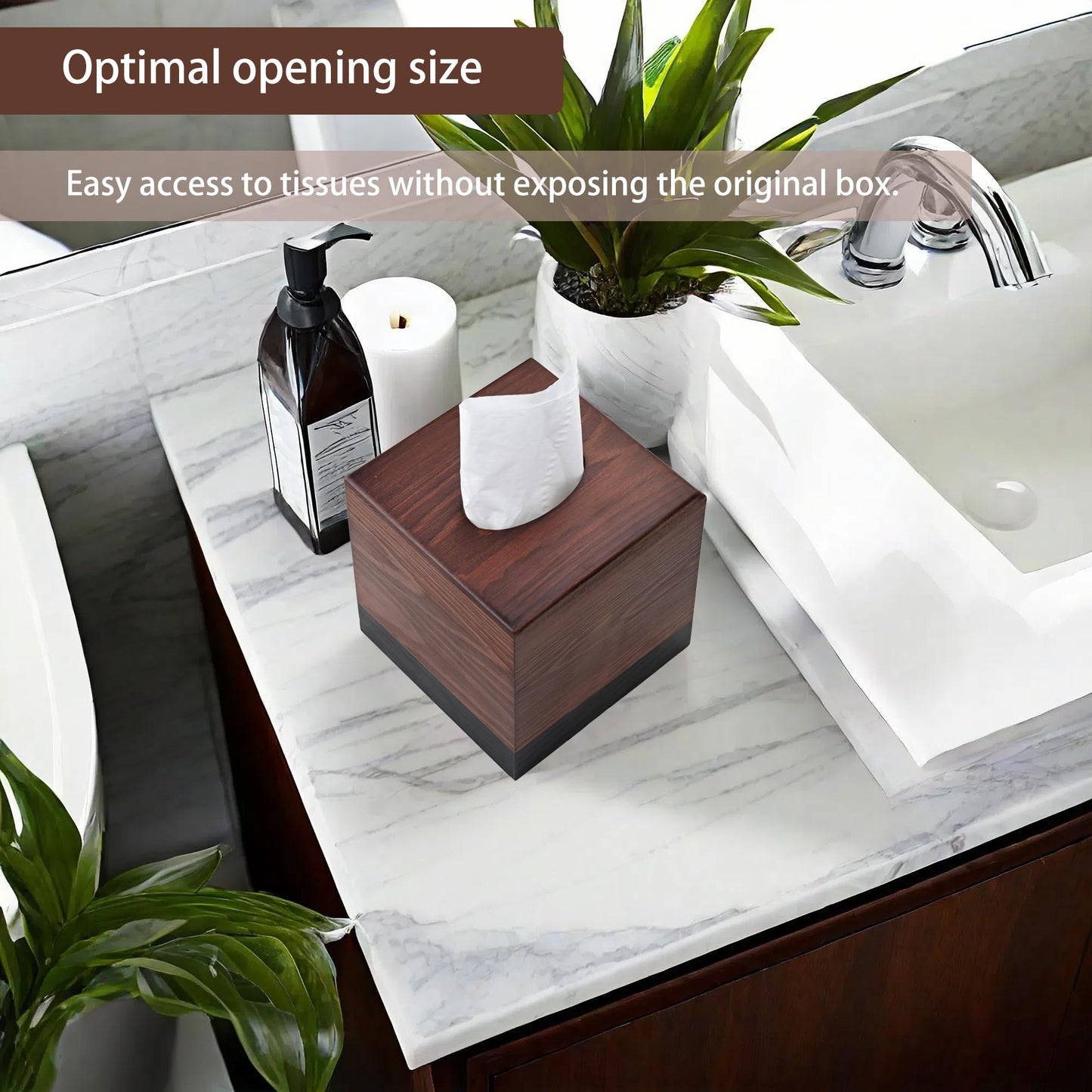 Chicvilla Tissue Box Cover Square, Wooden Tissue Box Holder with Slide-Out Bottom, Wooden Tissue Box Cover Cube for Bathroom, Bedroom, Dinner Table, 5.5 x 5.5 x 6.1 inches, Pine Wood