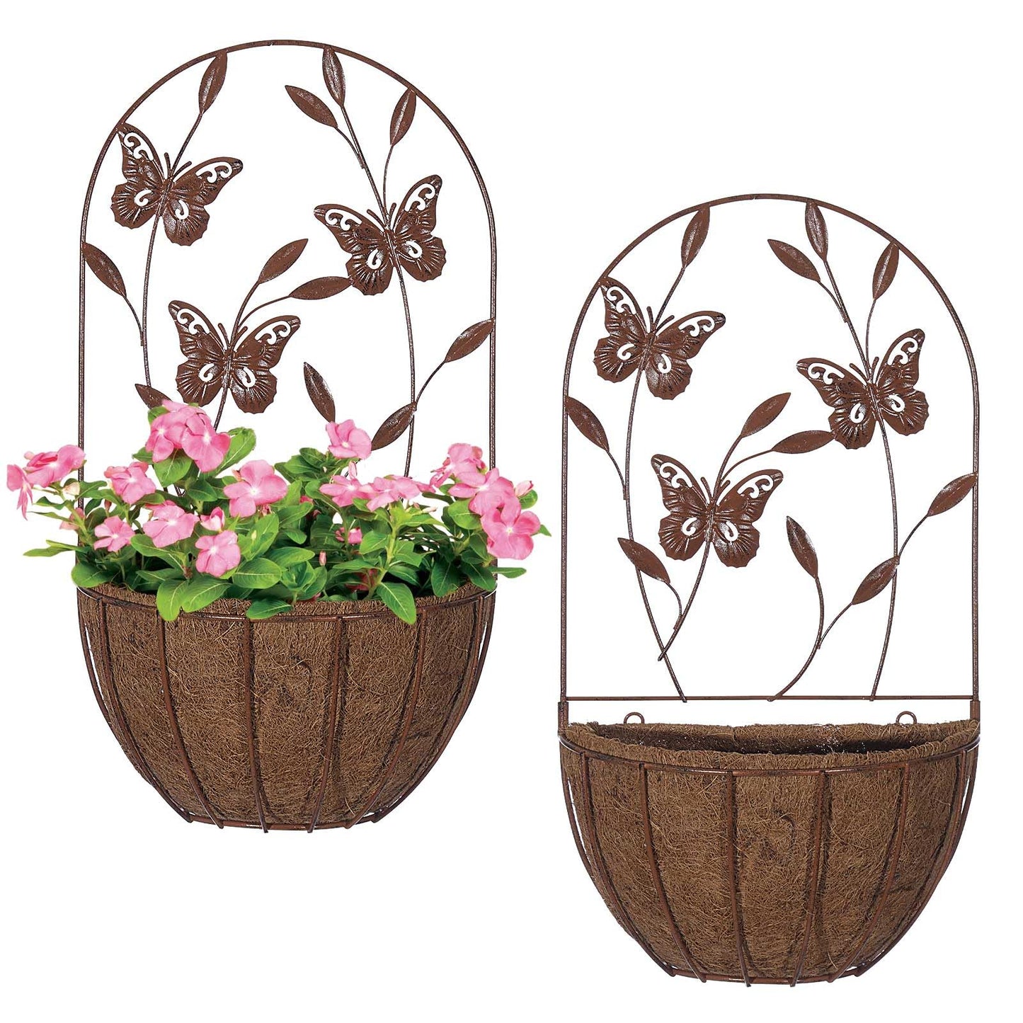 BAYN 2PK Wall Hanging Planter Decor Art with Butterfly, Metal Wall Mounted Planters Indoor Outdoor Wall Planter for Succulent Herb Home Garden Yard