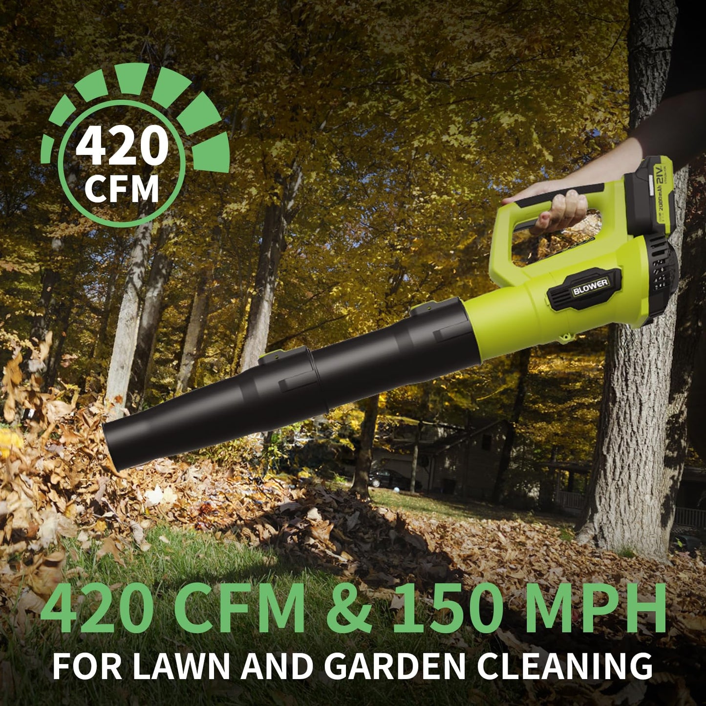 LEAPUL Leaf Blower Cordless, 21V Electric Leaf Blower with 2×2.0Ah Batteries & 1 Fast Charger, Lightweight Battery Powered Blower for Lawn Care, Patio Cleaning