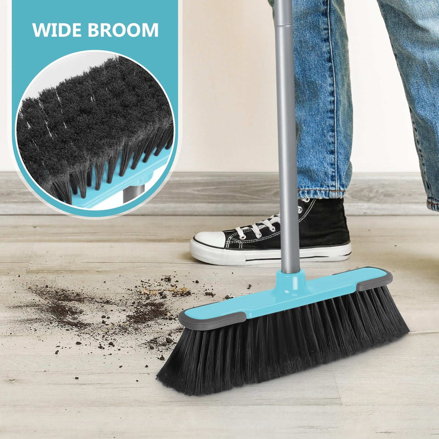 Indoor Broom,Soft Bristle Heavy-Duty Broom for Sweeping Concrete Courtyard Garage Patio Indoor Home Kitchen Office