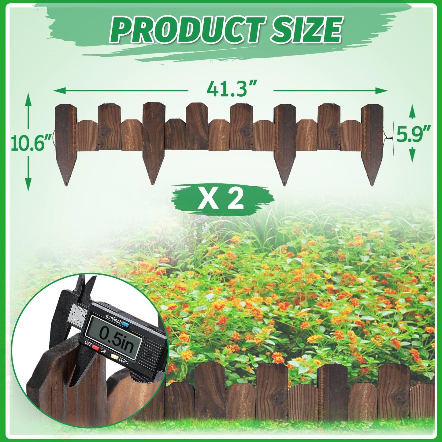 Wooden Garden Edging - 2 Pcs 5.9''x41.3'' Sturdy Pine Landscape Border, Flexible Decorative Fence for Outdoor Yard Lawn Flower Bed Pathway Tree