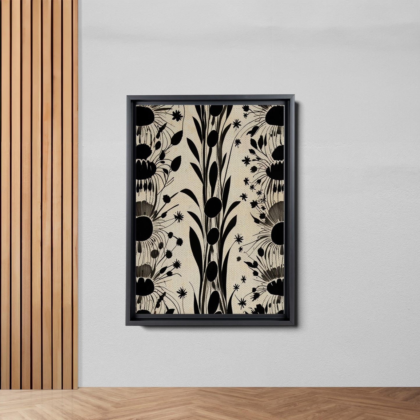 Canvas Print Scandinavian Folk Art Black and Beige Abstract Botanical Wall Art for Scandinavian Home Decor Canvas, Print