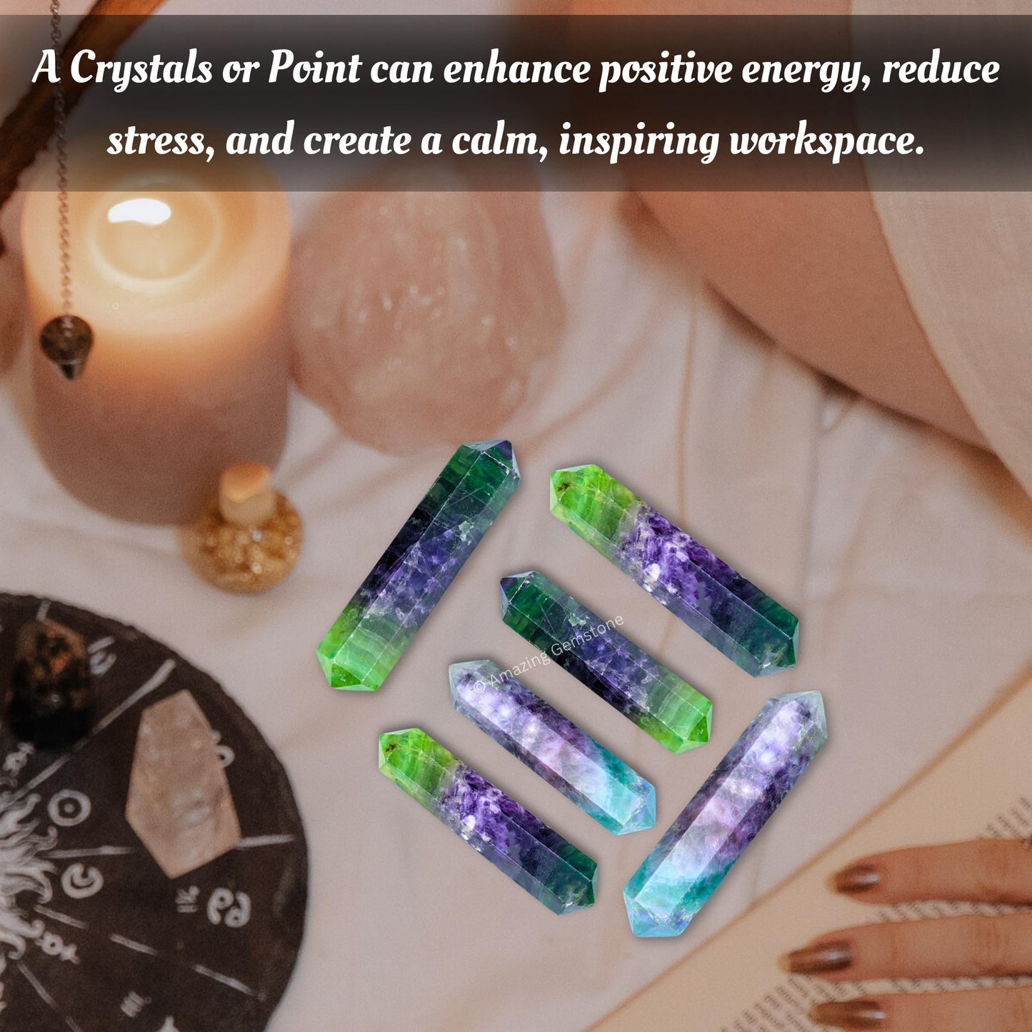 Amazing Gemstone Fluorite Crystal Points Bulk Healing Crystals - Pack of 3 Double Terminated Healing Wand Point Bulk Crystals for Crafts, Crystal Grid, DIY Work - Premium Crystals for Beginners Gifts