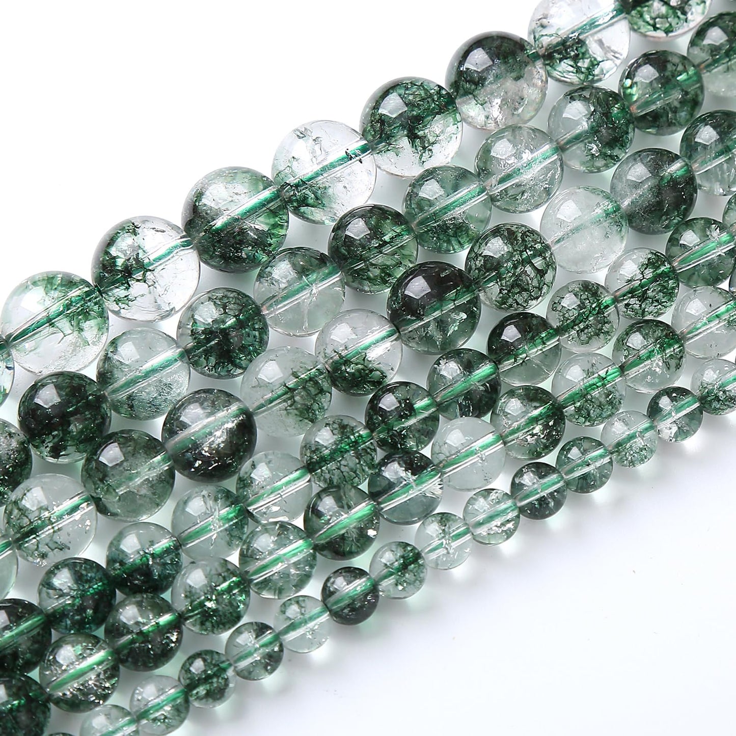 6MM 60PCS Natural Stone Dark Green Crystal Beads Ghost Quartz Loose Beads for Jewelry Making DIY Bracelet