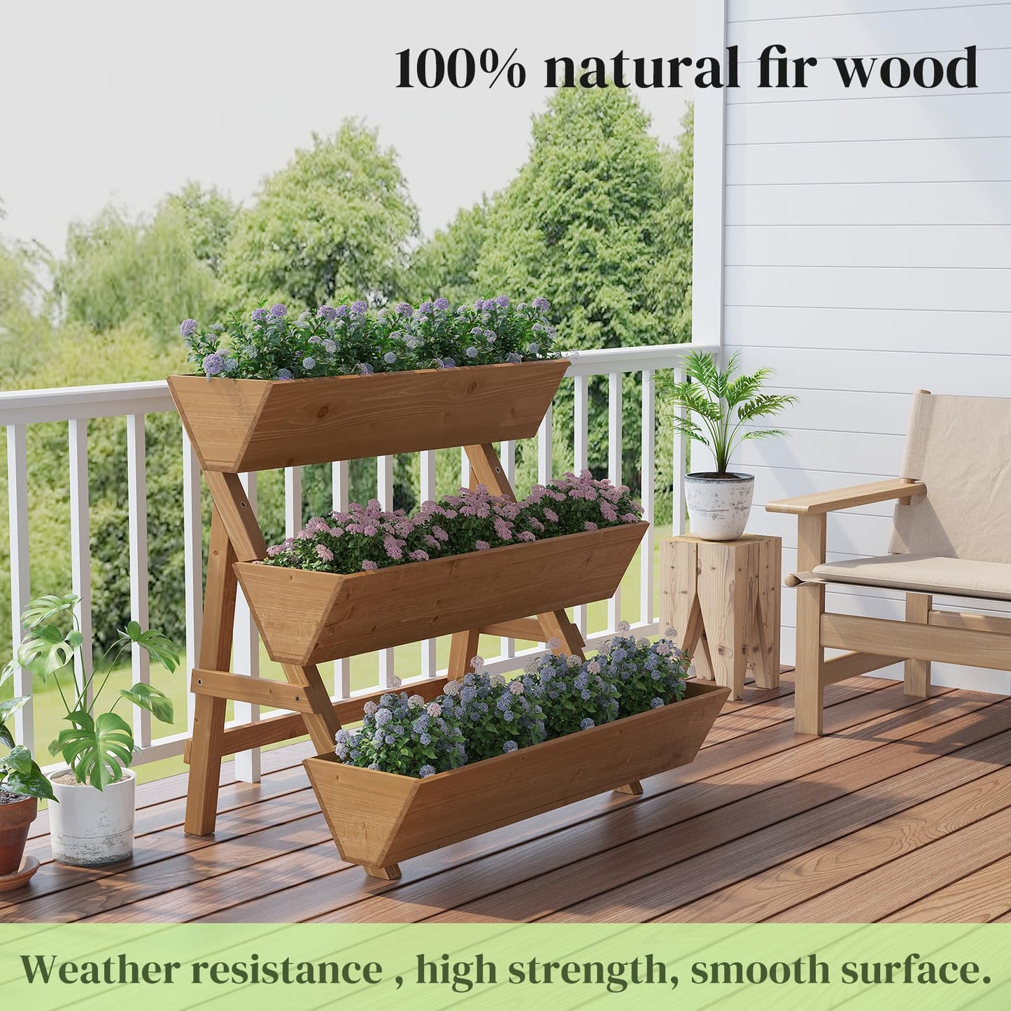 PULIJIAJU 3-Tier Wooden Vertical Raised Garden Bed with Legs, Tiered Planter Box, Vertical Garden Planter,Wood Plant Stand Wood Flower Rack for Patio, Balcony, Freestanding. (Brown-Large)