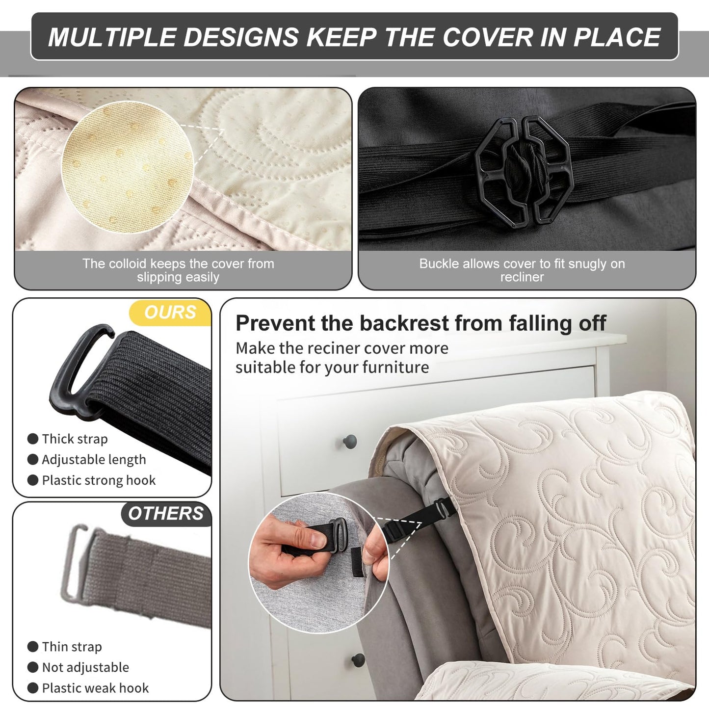 100% Waterproof Recliner Chair Cover, Recliner Chair Covers for Reclining Chair, Non-Slip Fabric Recliner Couch Cover for Living Room, for Pets Kids Protector, Washable (Beige, 23.6"Recliner Chair)
