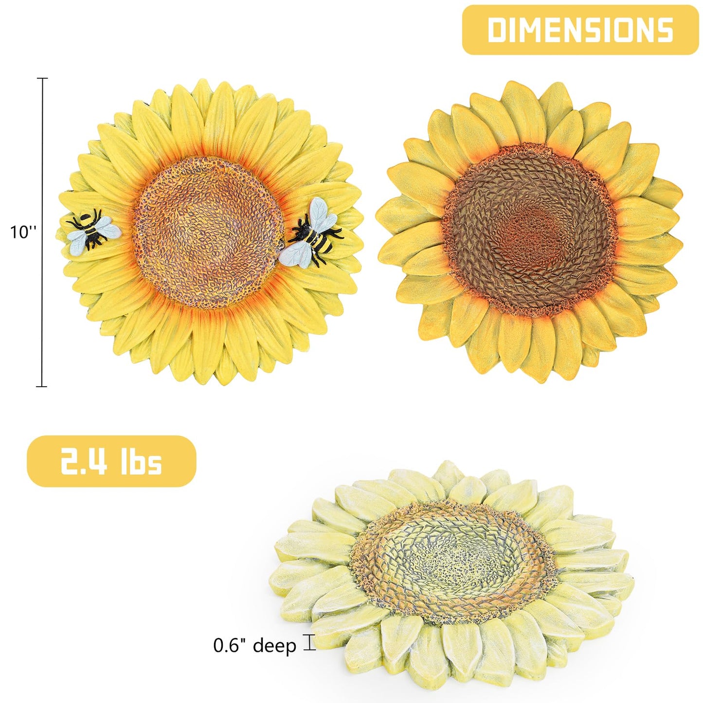 3 Pack Sunflower Cement Stepping Stone for Garden & Patio – 10 Inch Hand-Painted Outdoor/Indoor Decorative Paver, Durable & Weather-Resistant Yard Art, Vibrant Yellow Design