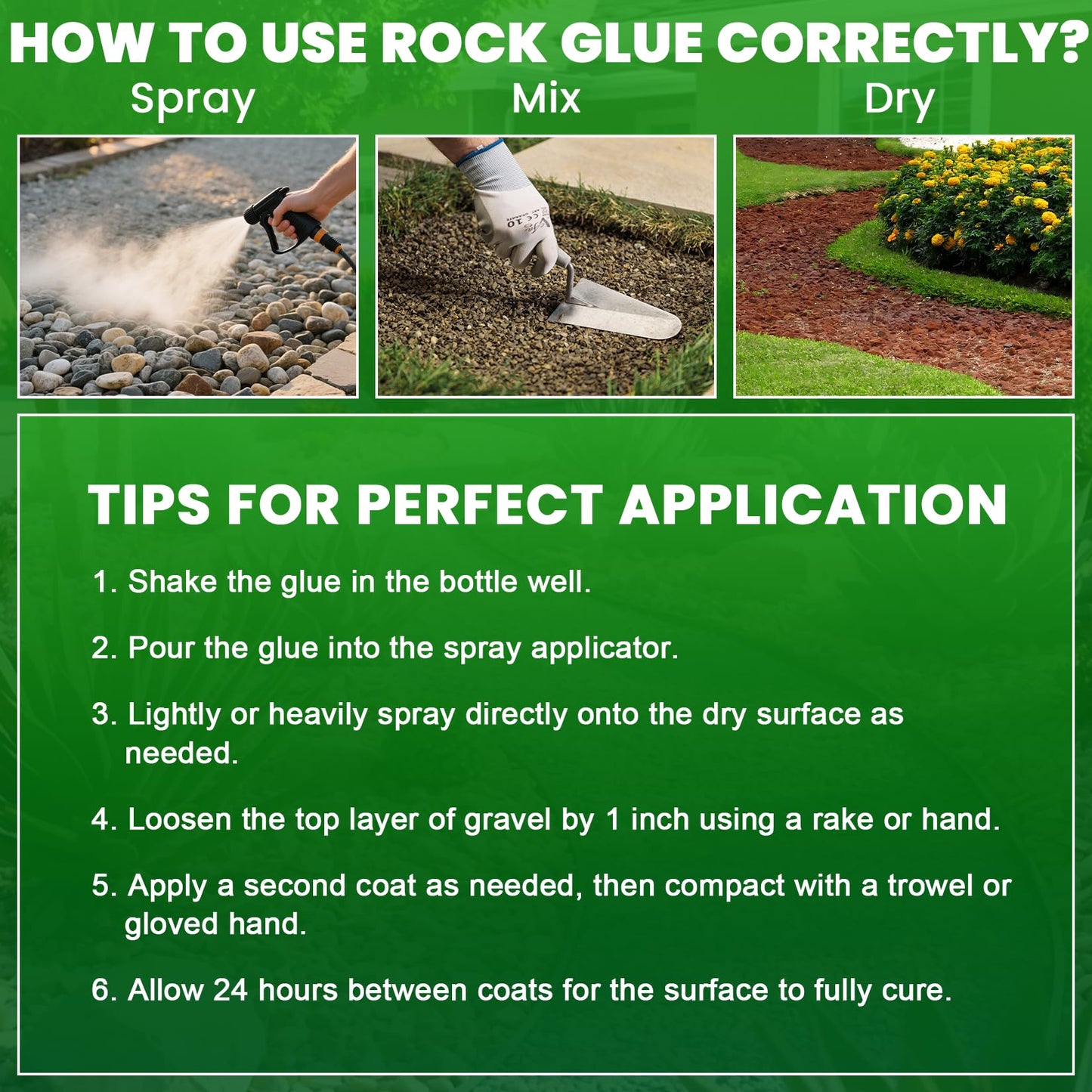 Rock Glue - 1 Gallon Fast-Dry Mulch Glue for Landscaping, Ready-to-Use, Weather-Resistant, Gravel Binder for Stones, Pea Gravel, Pebbles, Outdoor Rock Stabilizer for Driveways, Garden, Yards, Patios