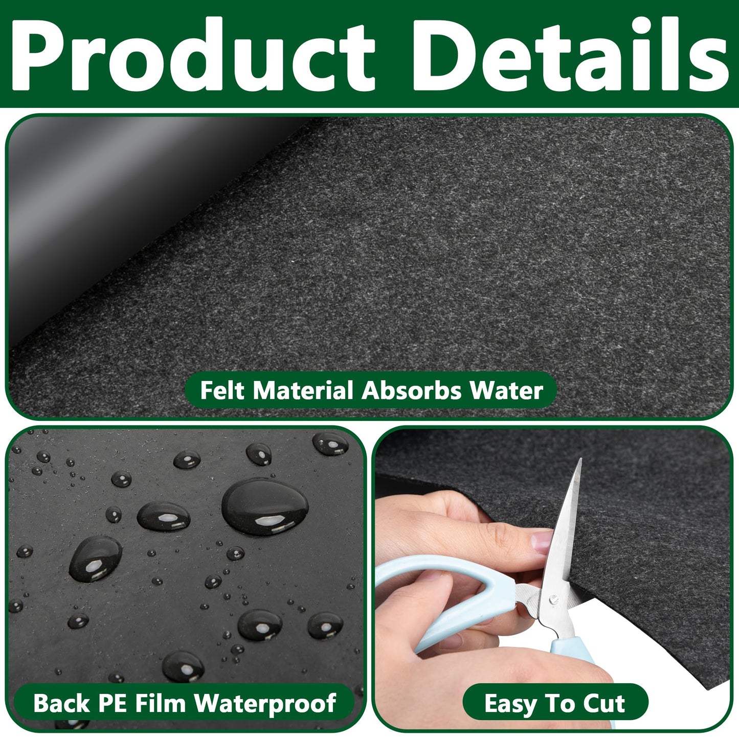 DECOHS 10 x 2 Ft Recycled Felt Mulch Mat Roll for Landscaping, Permanent Fabric Mulch Walkway Pathway Mat, Reusable Garden Pathway Mulch Barrier with 10 Stakes for Plants, Vegetable and Flower Outdoor