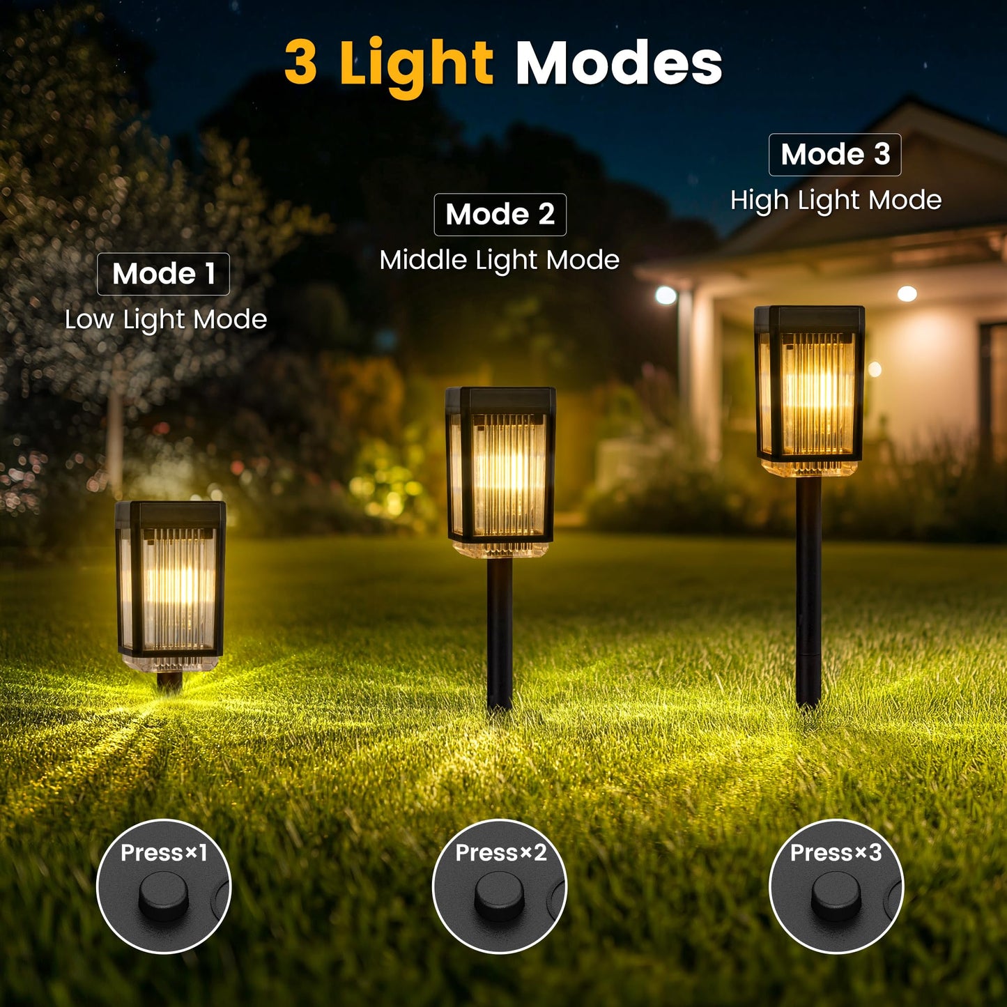 HMDecor Solar Pathway Lights, 8 Pack Solar Powered Garden Lights Waterproof IP65, 10-40 LM Auto On/Off Outdoor Light for Lawn Patio Walkway Driveway Decor Landscape Lighting (Warm White)