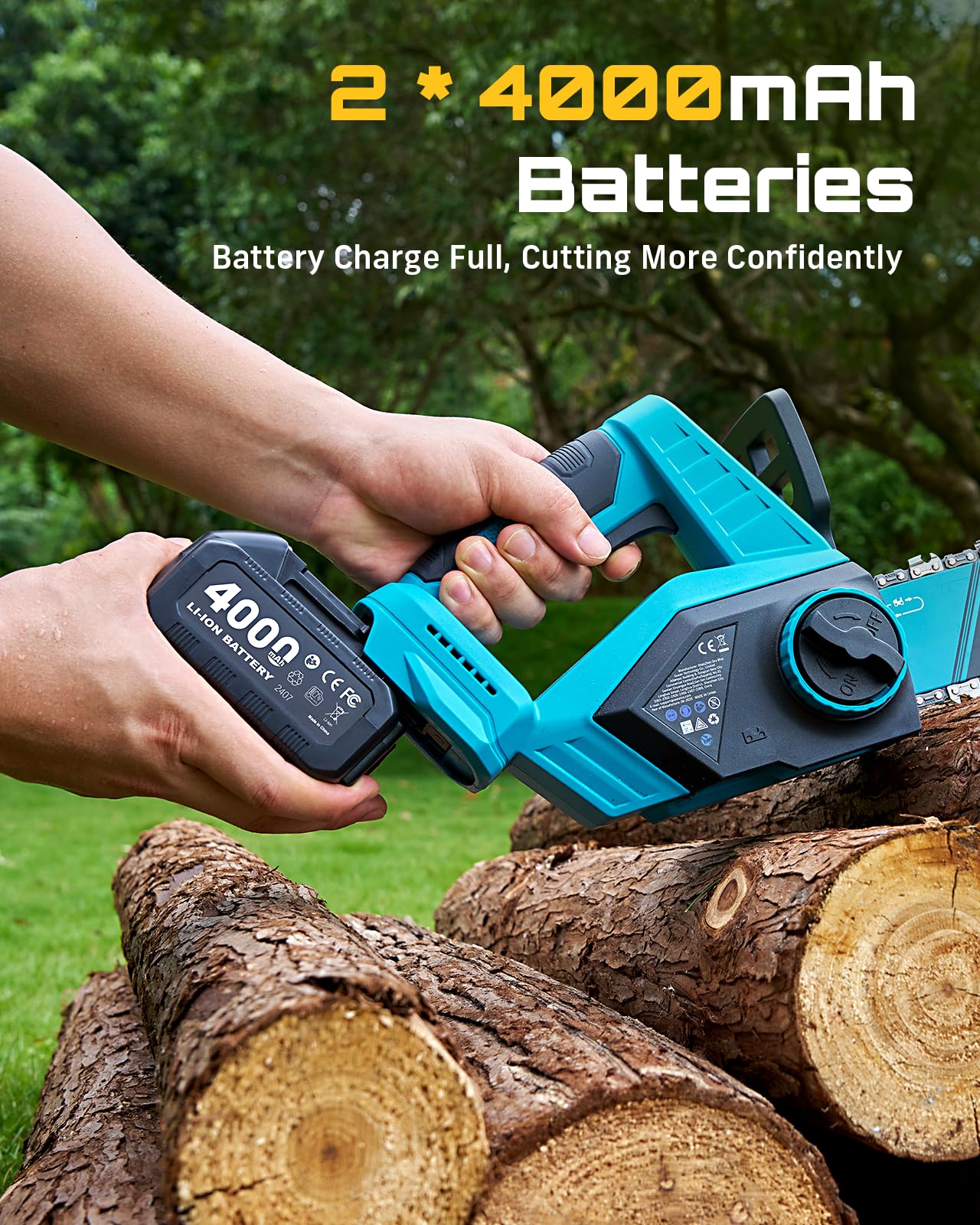 SEESII Electric Chainsaw Cordless 12-inch, Handheld Chain Saws with 2 x 4.0Ah Battery, Tree Saw with Tool-free Chain Tension, Auto Oiling for Wood Cutting Trimming Branch