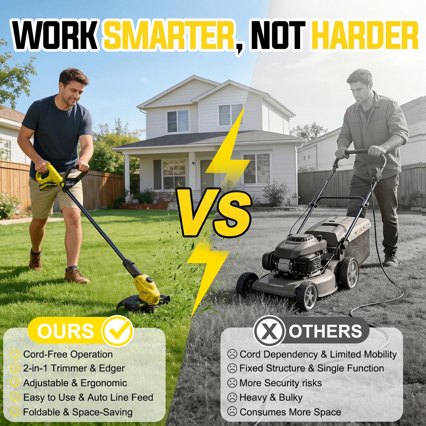 JKLARI Cordless Weed Wacker, 21V Battery Powered Grass Trimmer & Edger 2-in-1, Electric Weed Wacker with 2 × 2.0Ah Batteries and 8 × Spare Spools, Lightweight Edger Lawn Tool for Yard & Garden