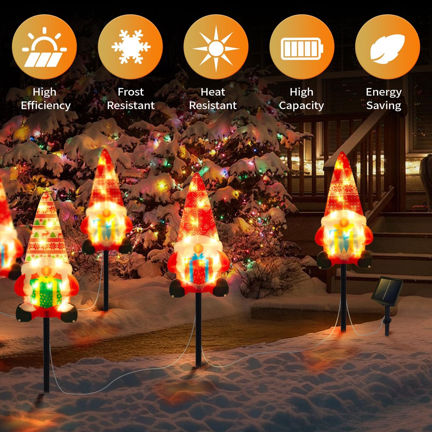 Set of 3 Solar Christmas Decorations, 8 Modes Solar Pathway Stakes Lights, Outdoor Christmas Gnome Lights Decor for Garden, Yard, Porch (Gnome)