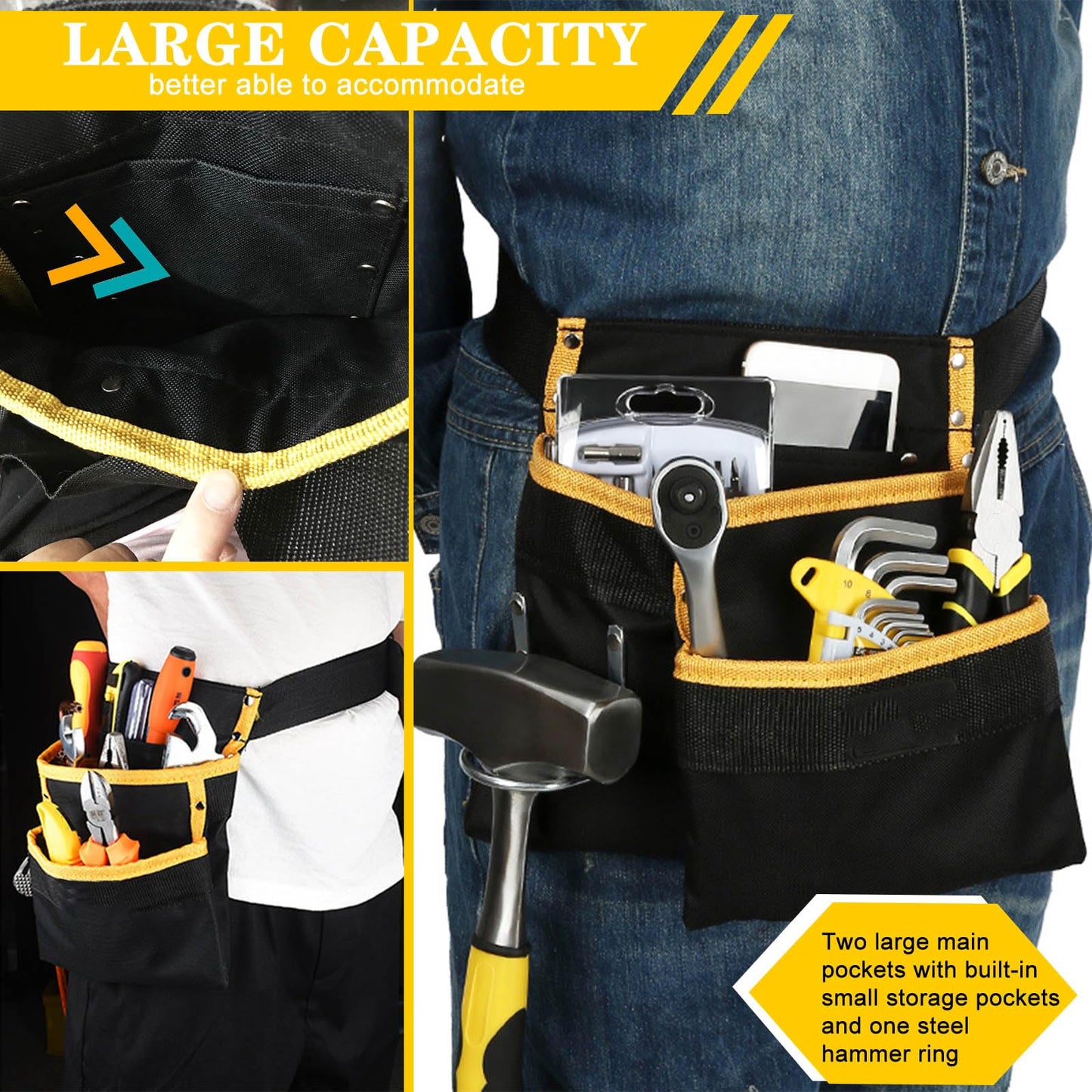 Tool Belt Pouch Carpenter Tool Belts for Men Women Utility Belt Tool Pouch With Belt Clip Adjustable Electrician Tool Belt Pouches Organizer With 3 pockets/1 Hammer Loop Canvas Garden Tool Apron Belt