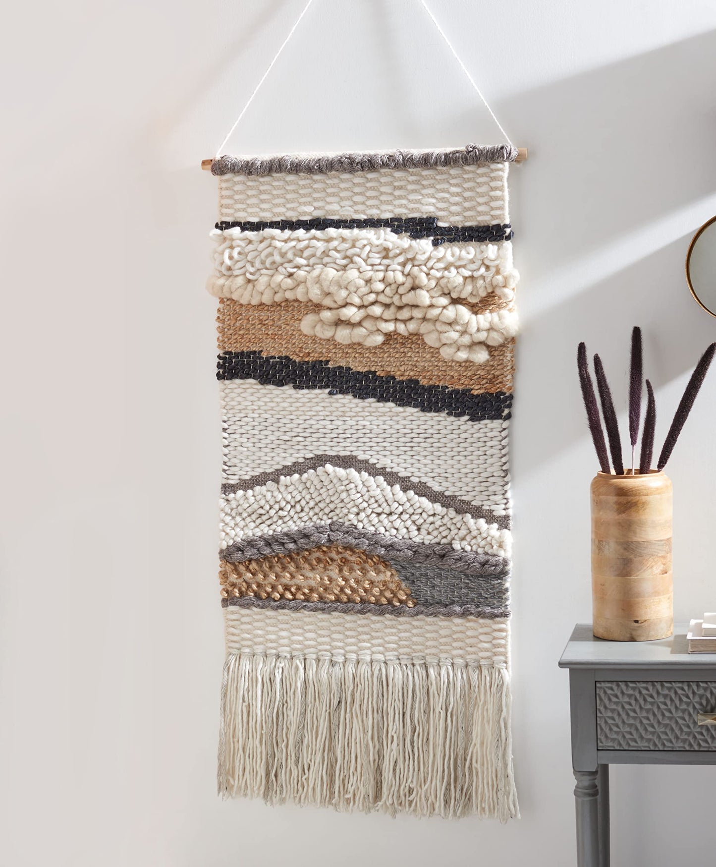 SAFAVIEH Home Collection Sedona Saraj Boho Tribal Ivory/Grey Wool & Jute Woven Tapestry Hanging Wall Art