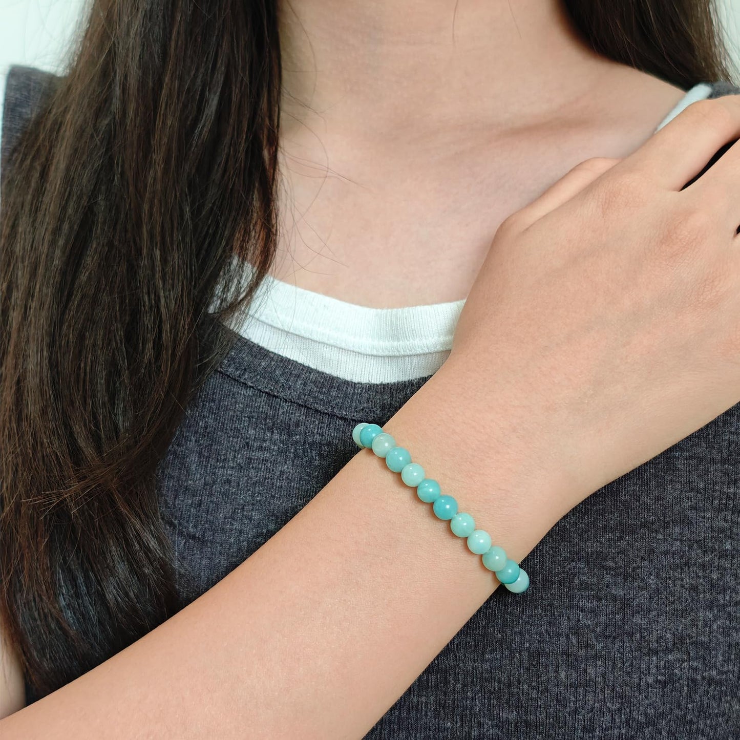 CHCCOYE 6mm Natural Healing Gemstone Bracelet Handmade Yoga Stretch Elastic Bracelet Stress Relief Crystal Jewelry for Men and Women (6mm, Amazonite)