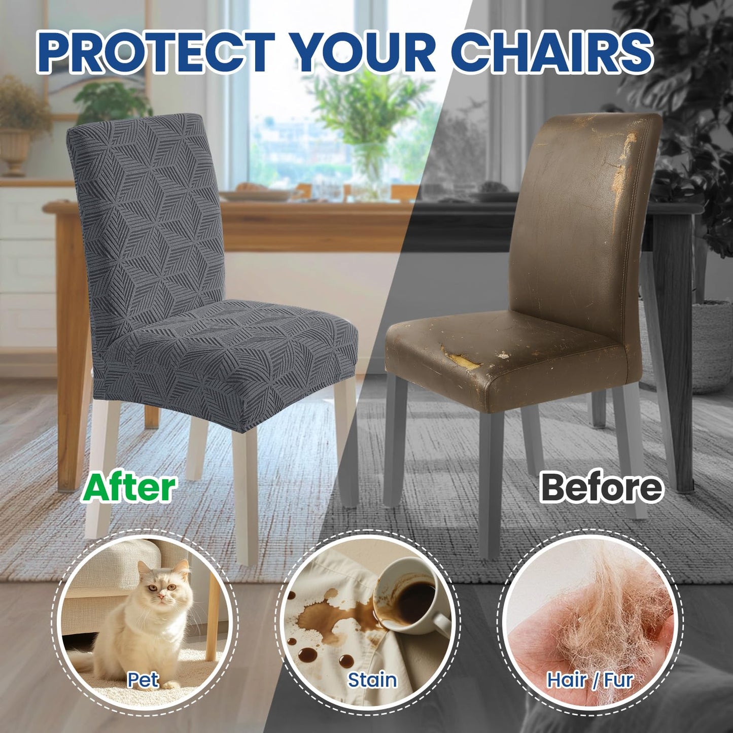 YSTELLAA Dining Room Chair Covers Set of 4,Stretch Chair Covers Parson Chair Slipcovers Removable Washable Kitchen Chairs Seat Covers,Light Gray