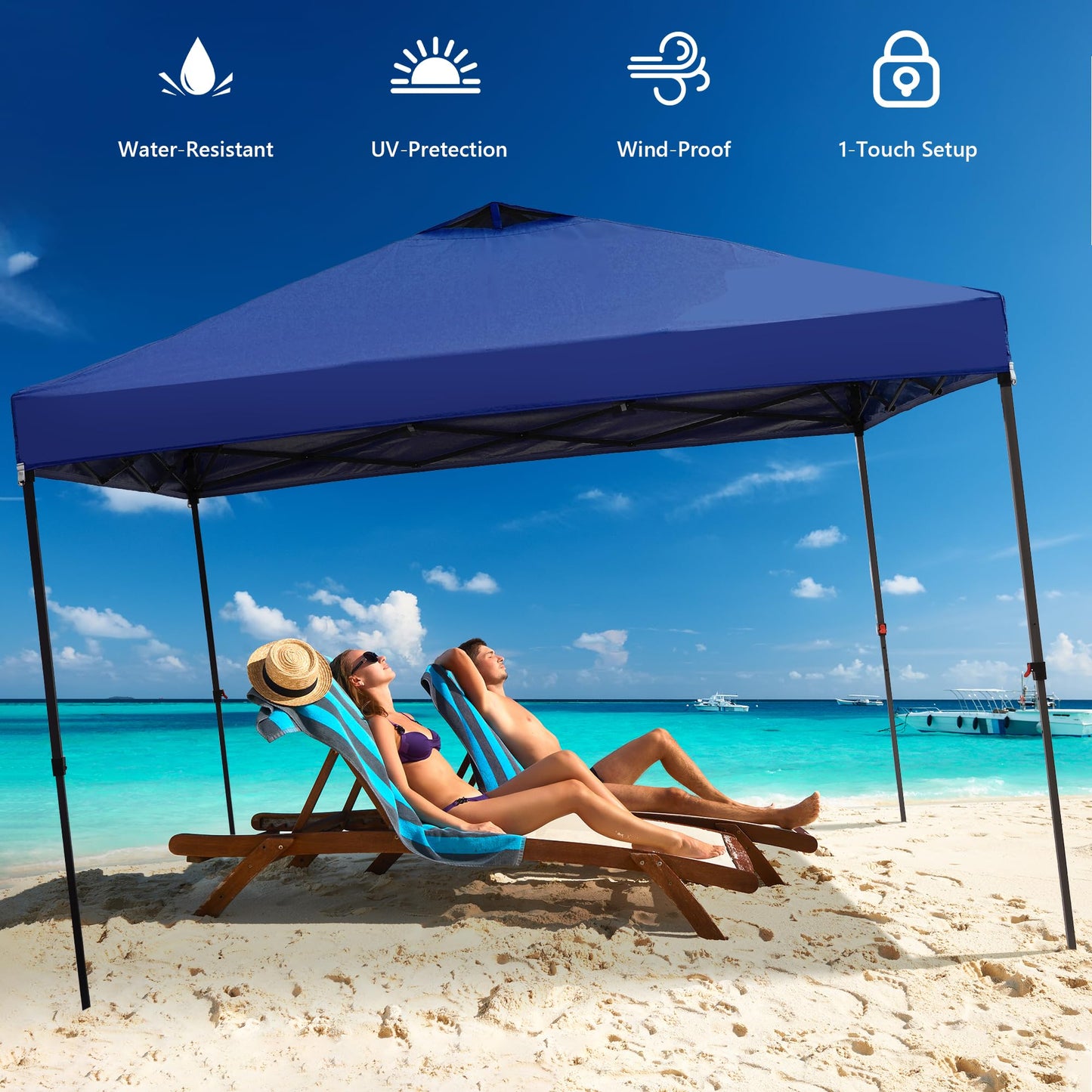 GDY 10x10 Pop Up Canopy Tent with 4 Sidewalls, Easy Set up with One Push Lift Outdoor Silver Coated Beach Gazebos, Carpas with 4 Sandbags, for Events, Parties,Camping, Navy Blue.